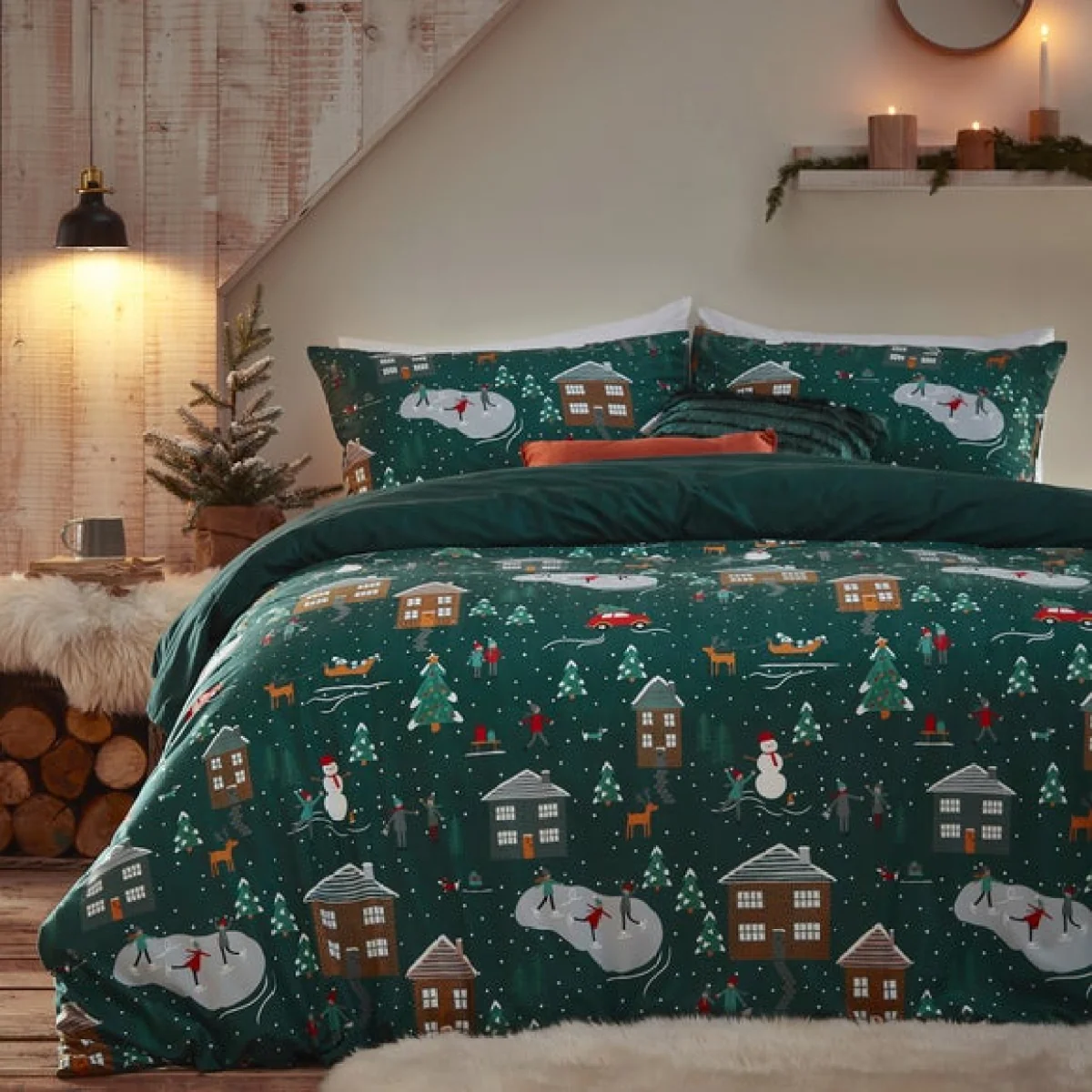 Furn. Winter Pines Pine Green Duvet Cover and Pillowcase Set Alpine (Green) – image 1