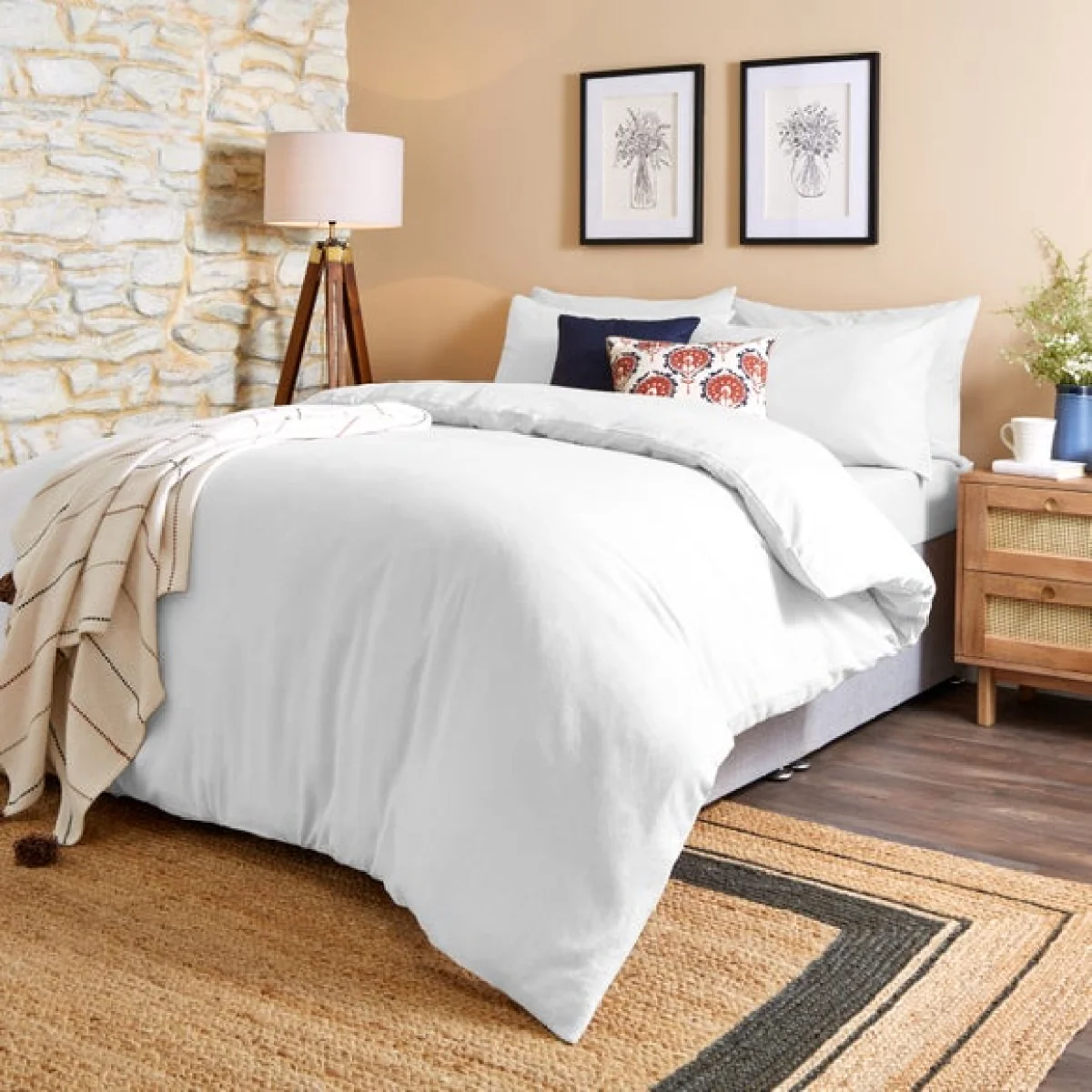 Simply Brushed Cotton White Duvet Cover & Pillowcase Set White – image 2