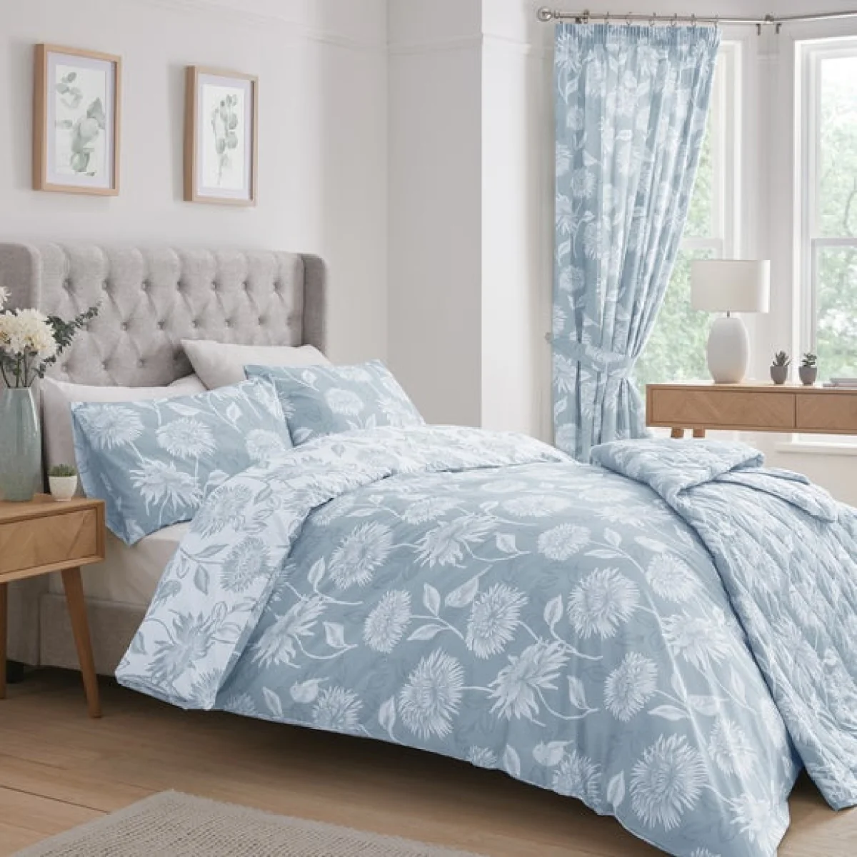 Dreams and Drapes Chrysanthemum Reversible Duvet Cover and Pillowcase Set Blue – image 5