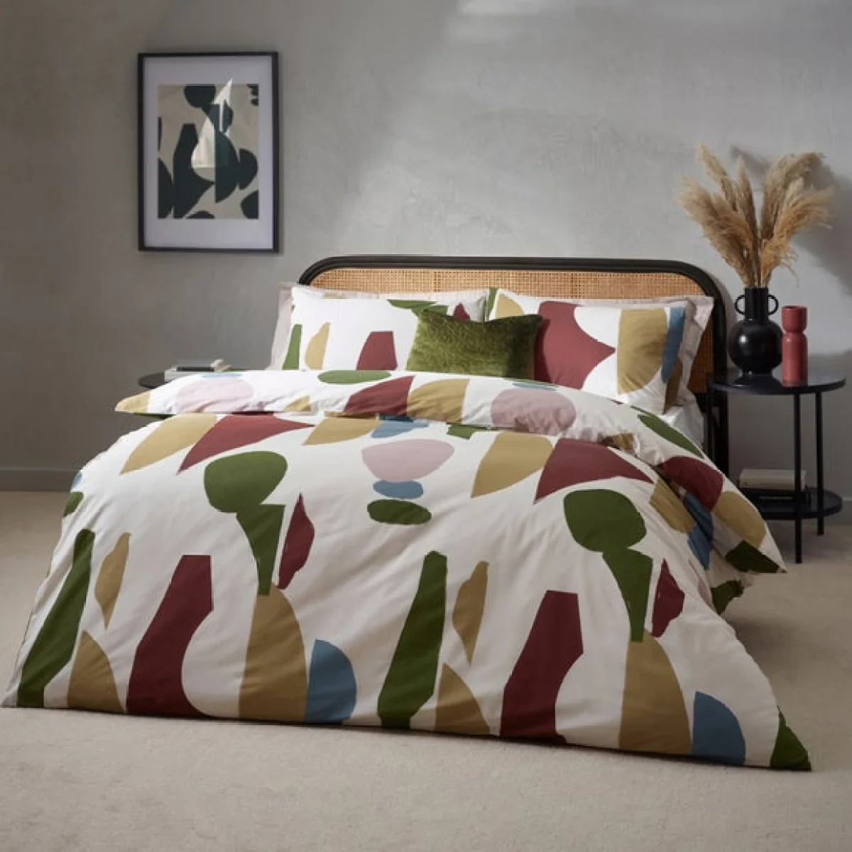 HÖEM Meta Cotton Rich Duvet Cover & Pillowcase Set, Brown/White/Green – image 4