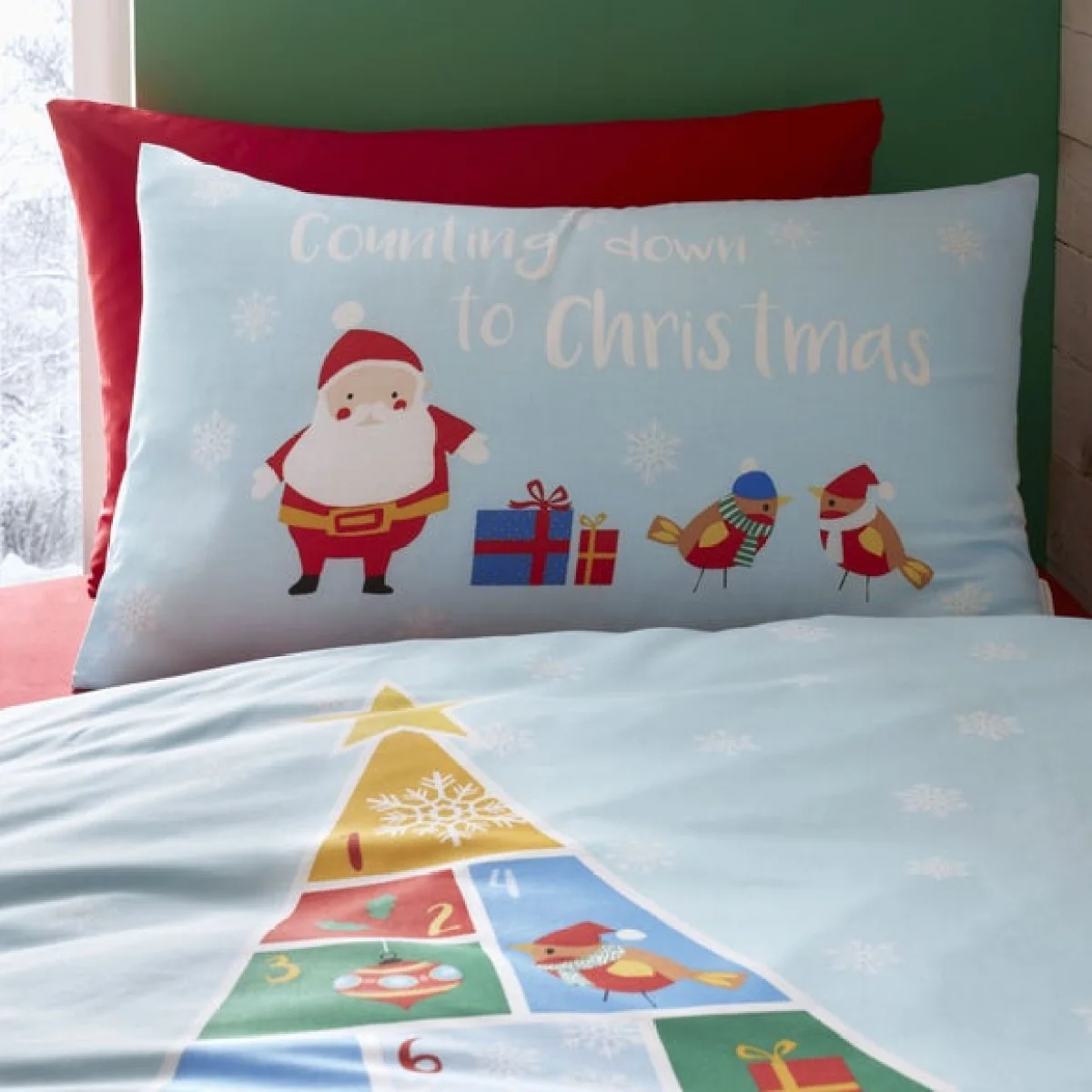 Catherine Lansfield Countdown To Christmas Duvet Cover and Pillowcase Set Light Blue – image 2