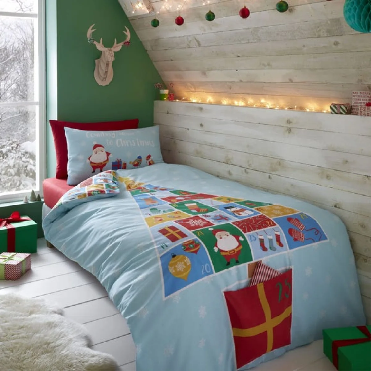 Catherine Lansfield Countdown To Christmas Duvet Cover and Pillowcase Set Light Blue – image 1