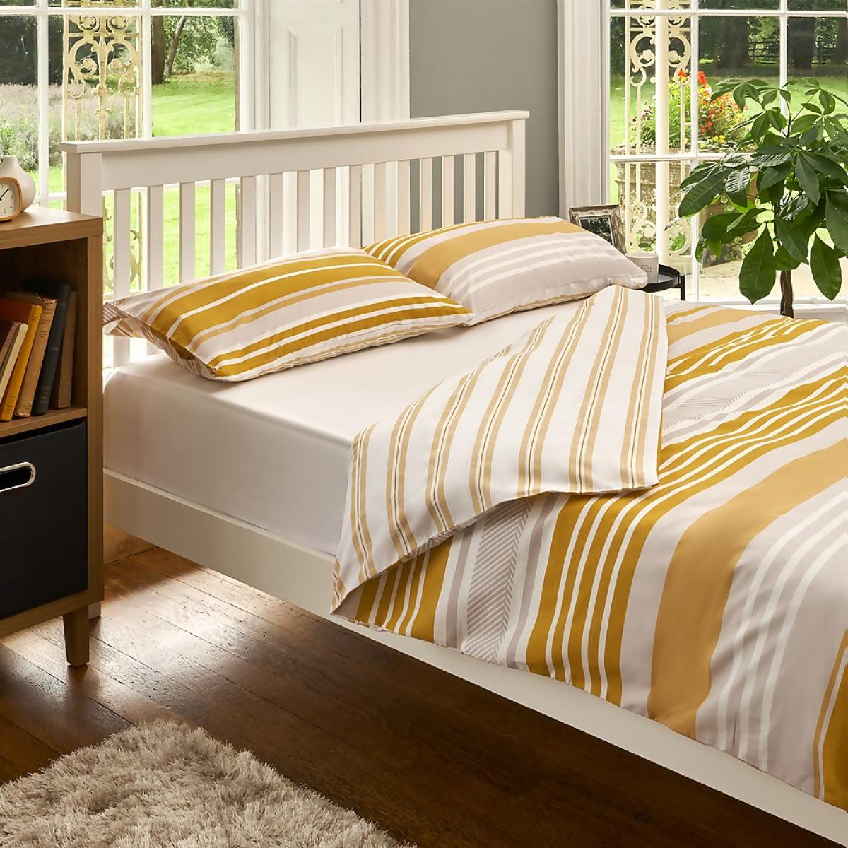 The Willow Manor Easy Care Percale King Duvet Set Metro Stripe - Ochre – image 2