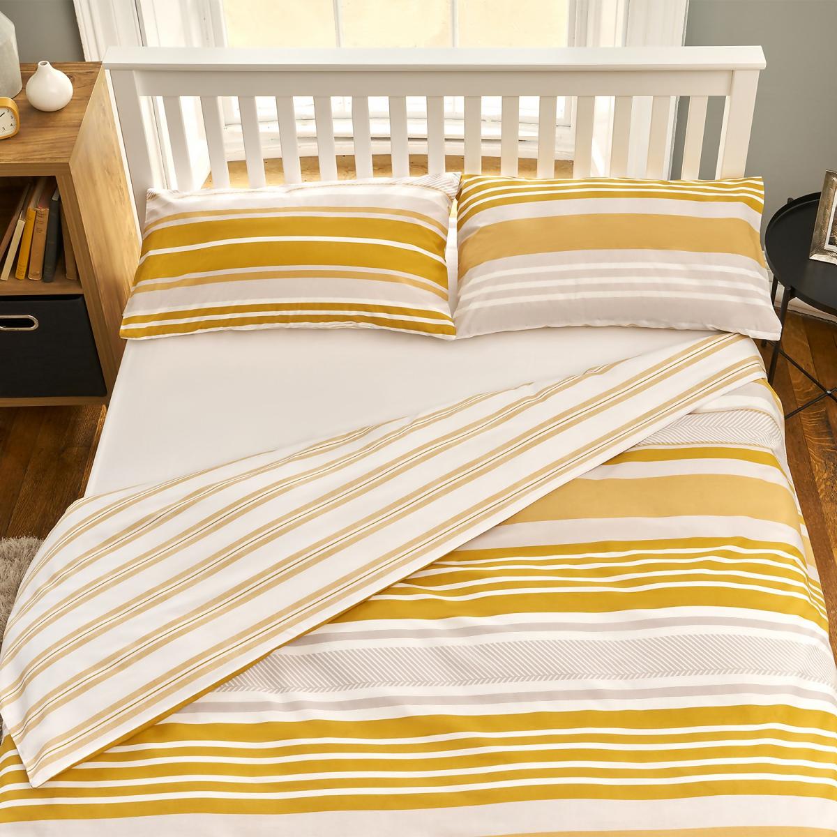 The Willow Manor Easy Care Percale King Duvet Set Metro Stripe - Ochre – image 1