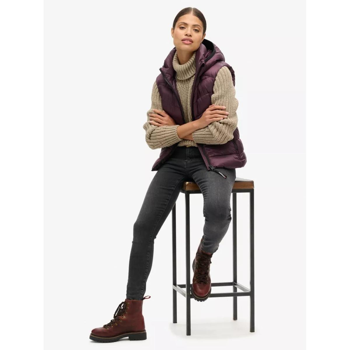 Superdry Hooded Fuji Quilt Padded Gilet, Aubergine Purple – image 3
