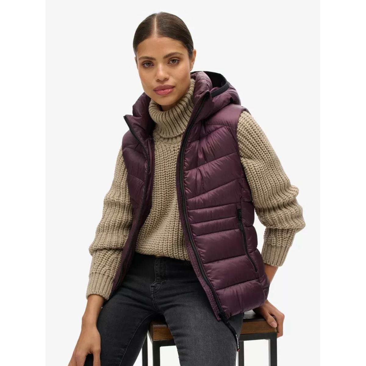 Superdry Hooded Fuji Quilt Padded Gilet, Aubergine Purple – image 5