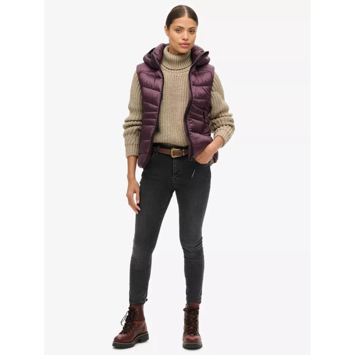 Superdry Hooded Fuji Quilt Padded Gilet, Aubergine Purple – image 6