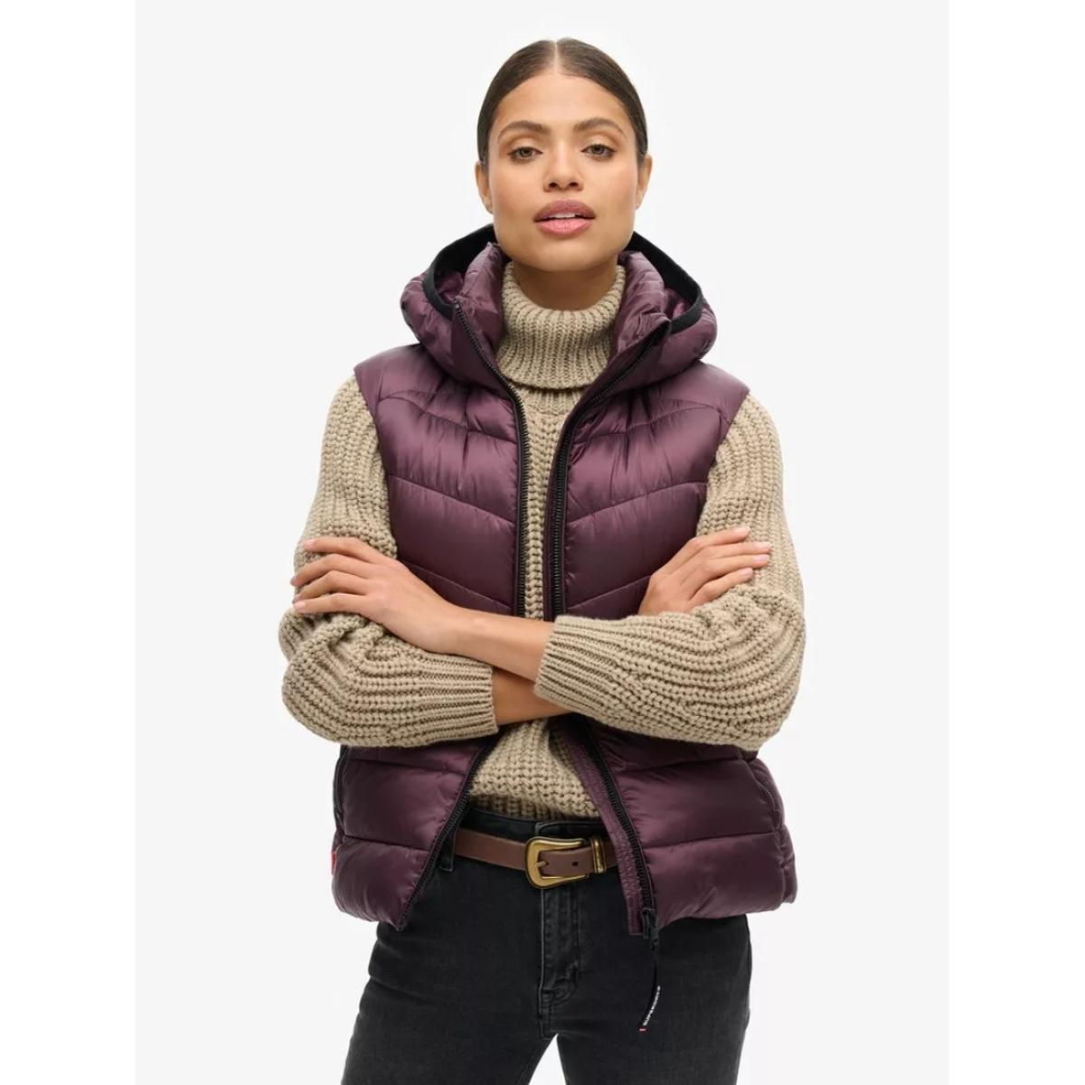 Superdry Hooded Fuji Quilt Padded Gilet, Aubergine Purple – image 8
