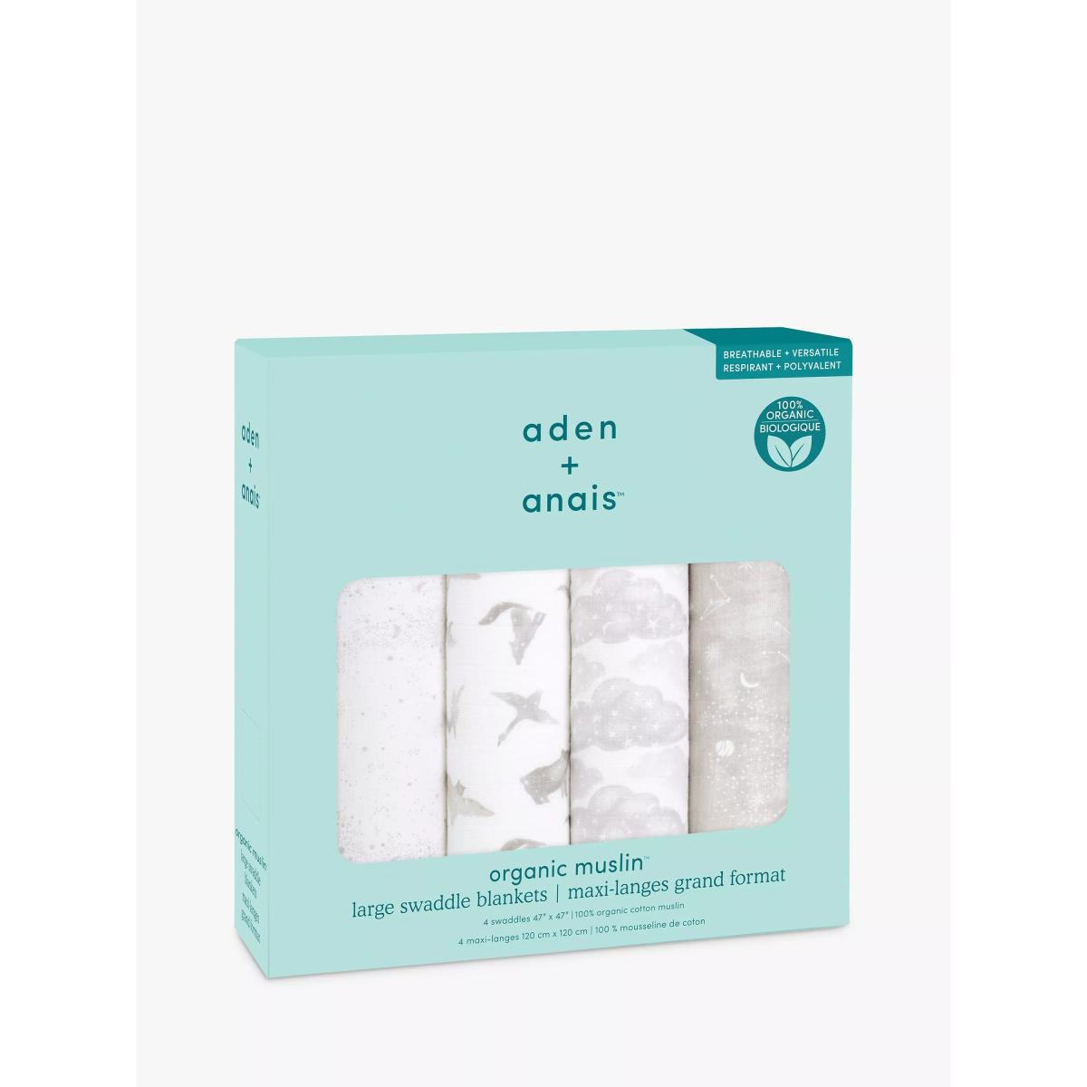 Aden + Anais Map GOTS Organic Cotton Large Muslin Swaddle Blanket, Pack of 4, Multi – image 6