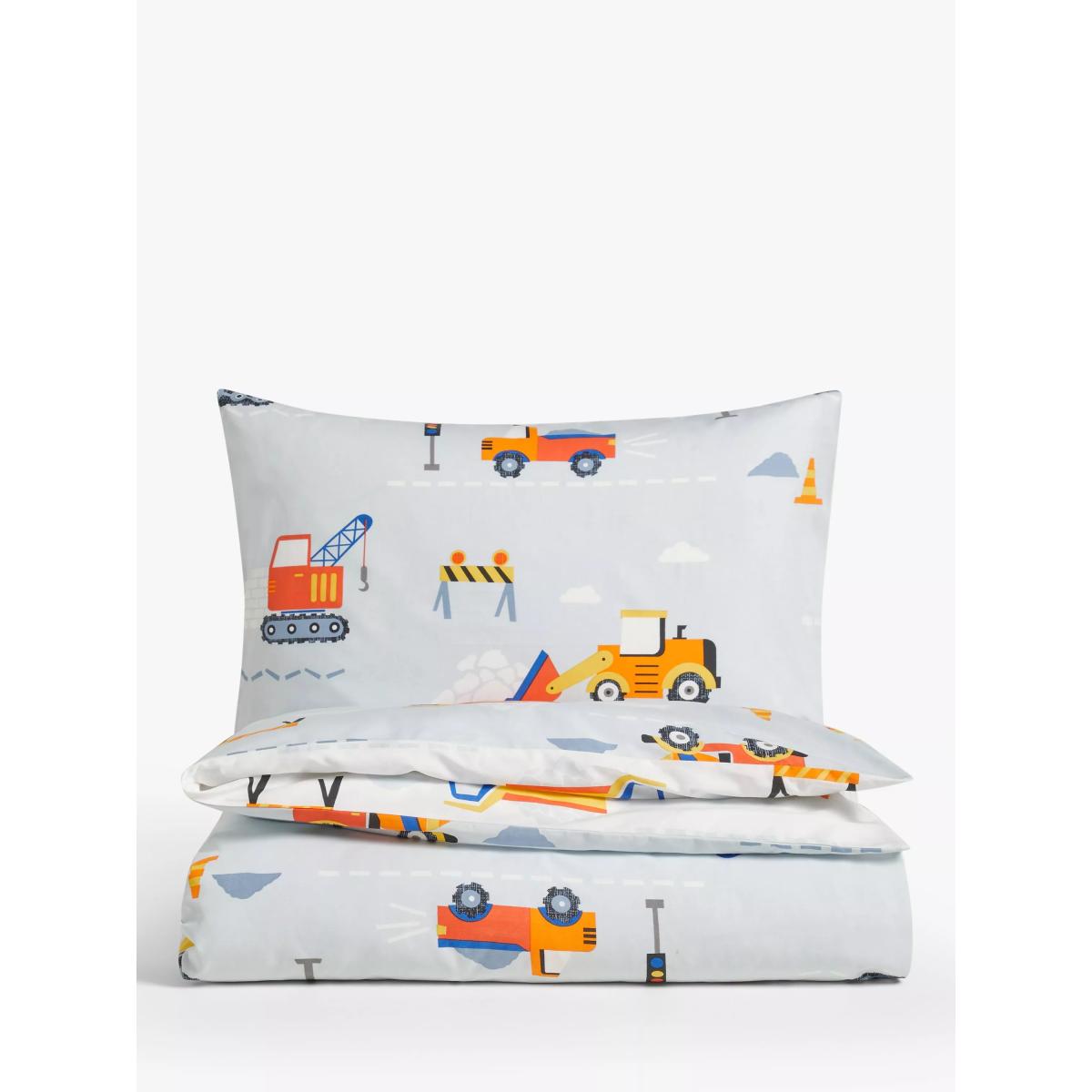little home at John Lewis Construction Print Reversible Duvet Cover and Pillowcase Set, Cotbed (120 x 140cm) – image 2