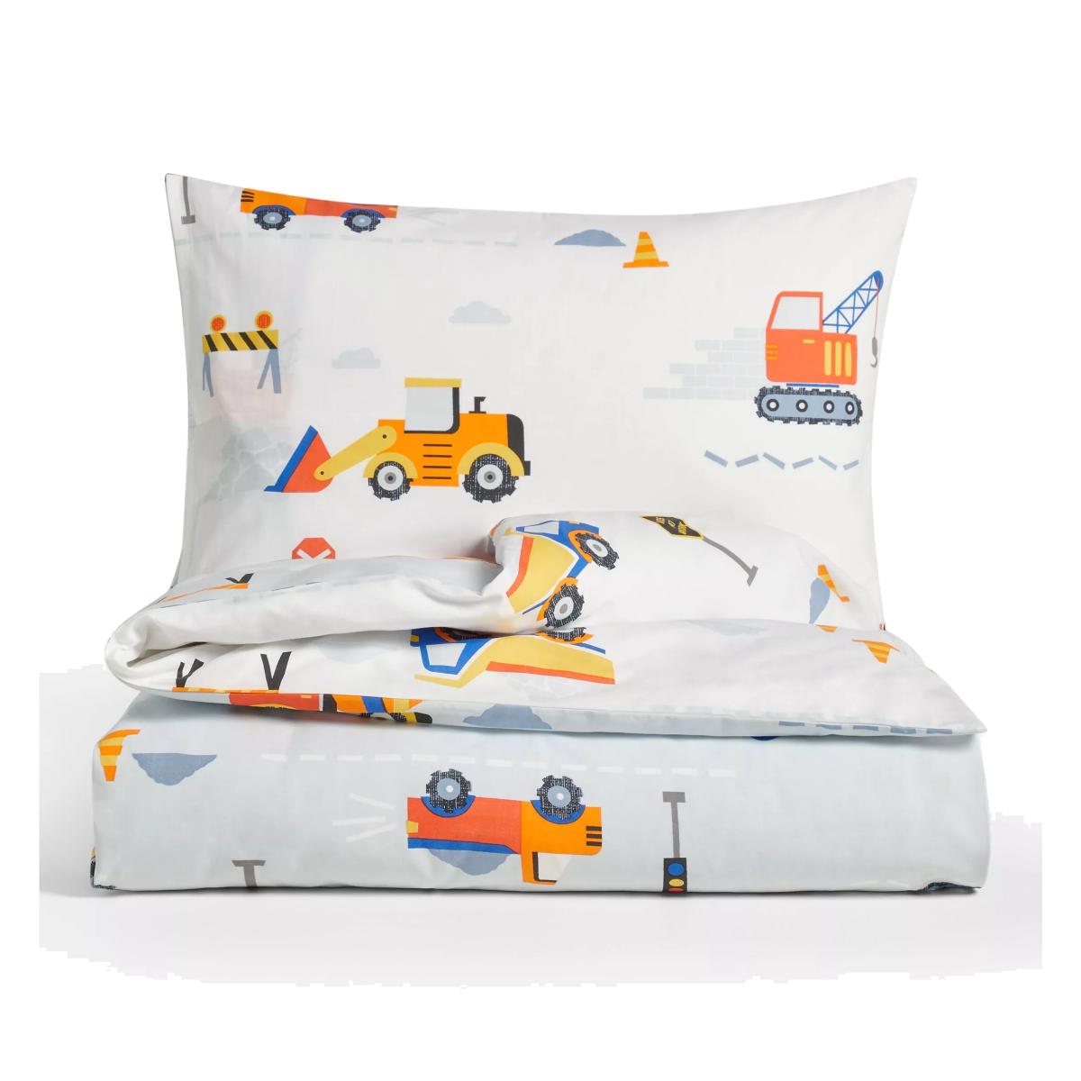 little home at John Lewis Construction Print Reversible Duvet Cover and Pillowcase Set, Cotbed (120 x 140cm) – image 1
