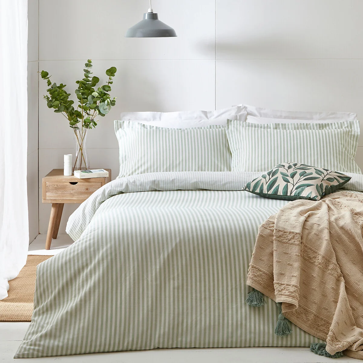 Hebden Mélange Stripe Cotton Duvet Cover and Pillowcase Set – image 1