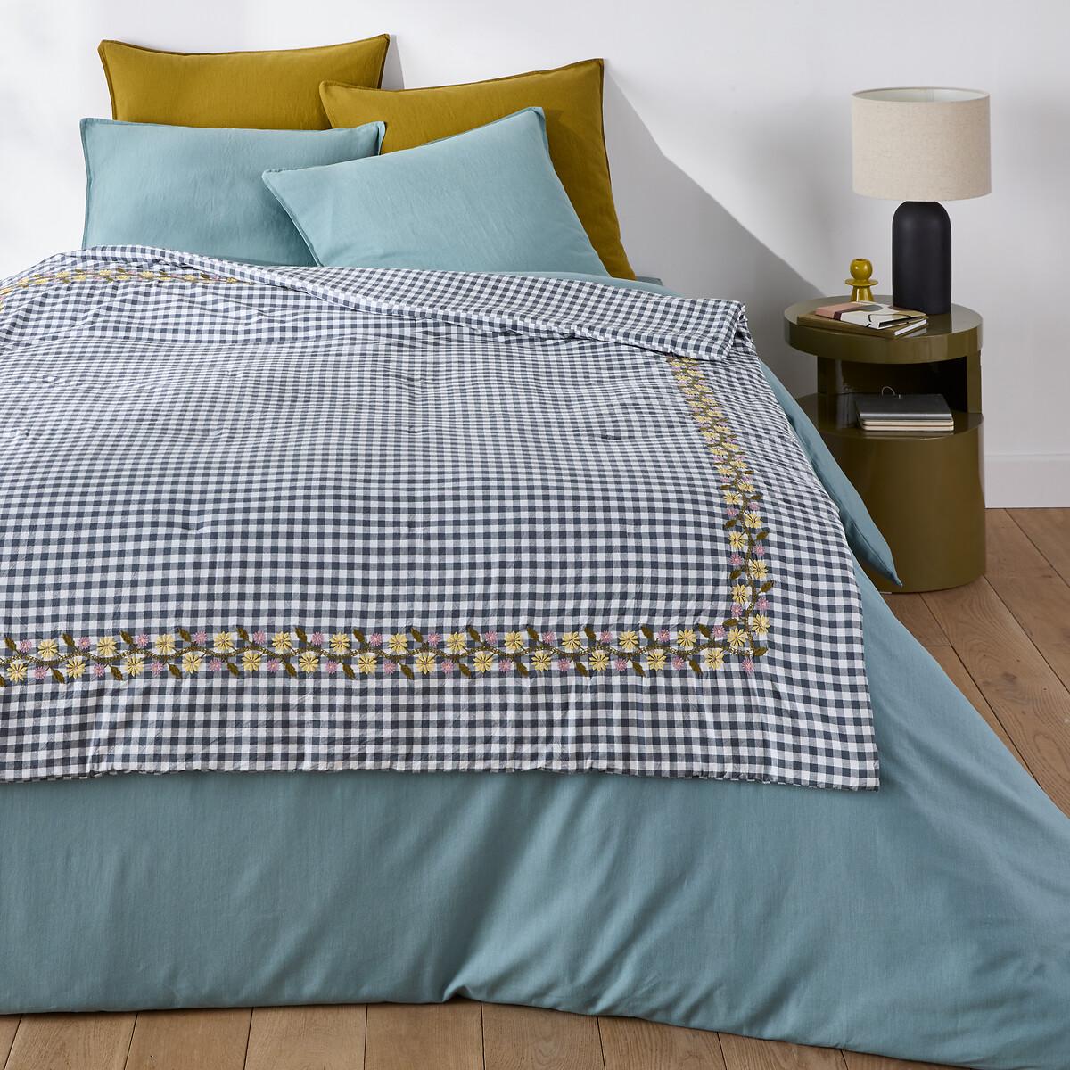 Mirio Quilted Embroidered Gingham Quilt – image 1
