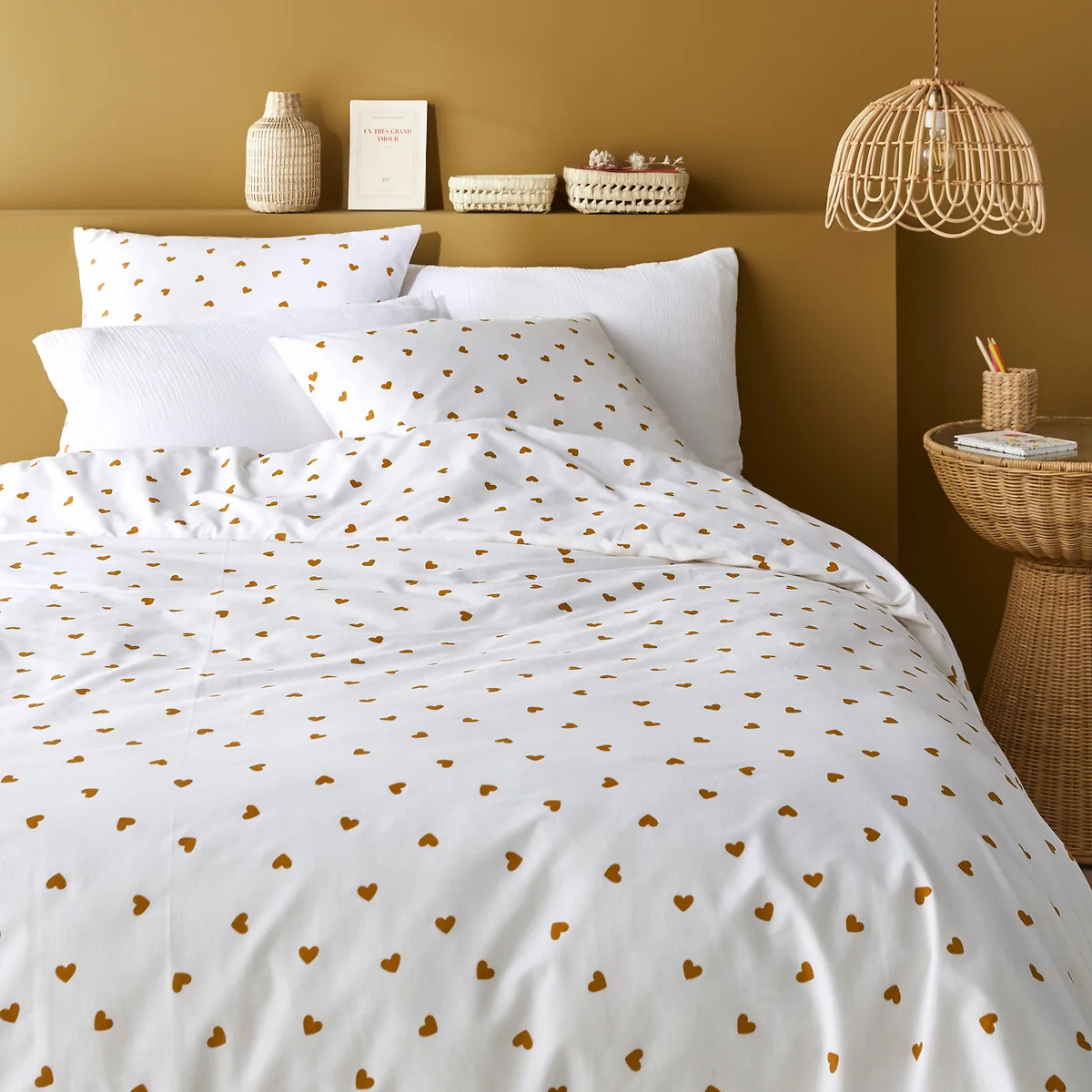 Scacco Caramel Duvet Cover Set in 50% Recycled Cotton with Square Pillowcase – image 1