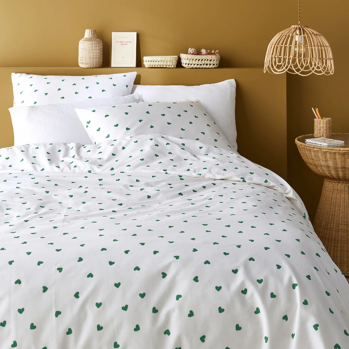 50% Recycled Cotton Duvet Cover Set with Rectangular Pillowcase.Scacco Green – image 1