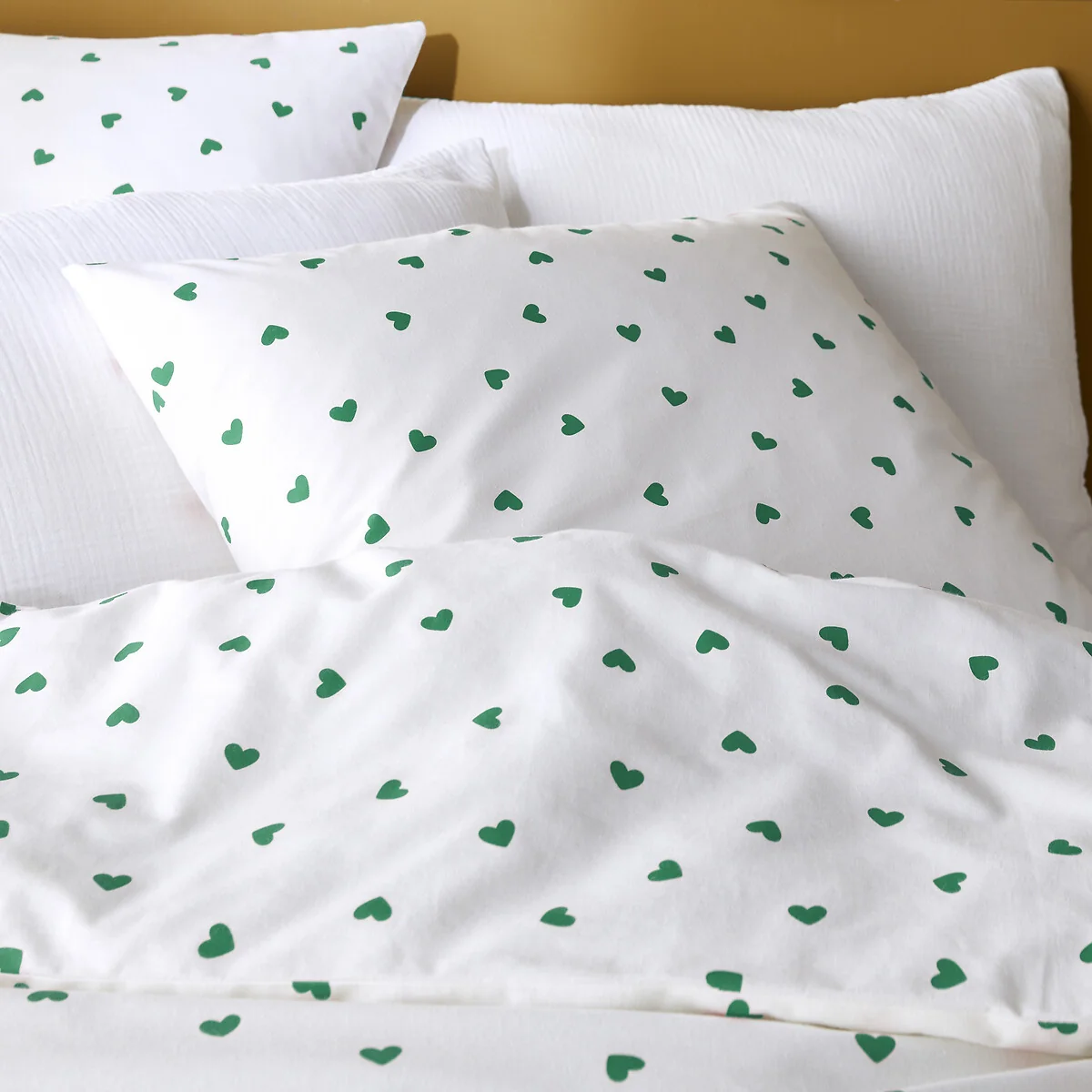 Scacco Duvet Cover Set in Green and 50% Recycled Cotton with Square Pillowcase – image 2