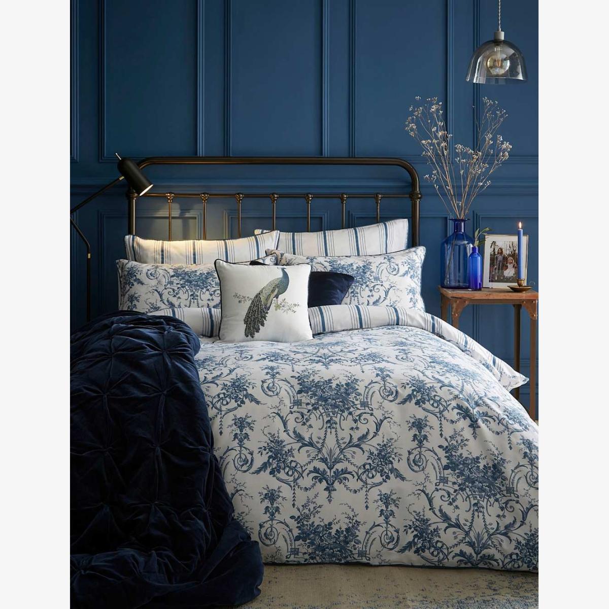 Laura Ashley Pure Cotton Sateen Tuleries Bedding Set - 5FT - Dark Navy Mix, Dark Navy Mix – image 1