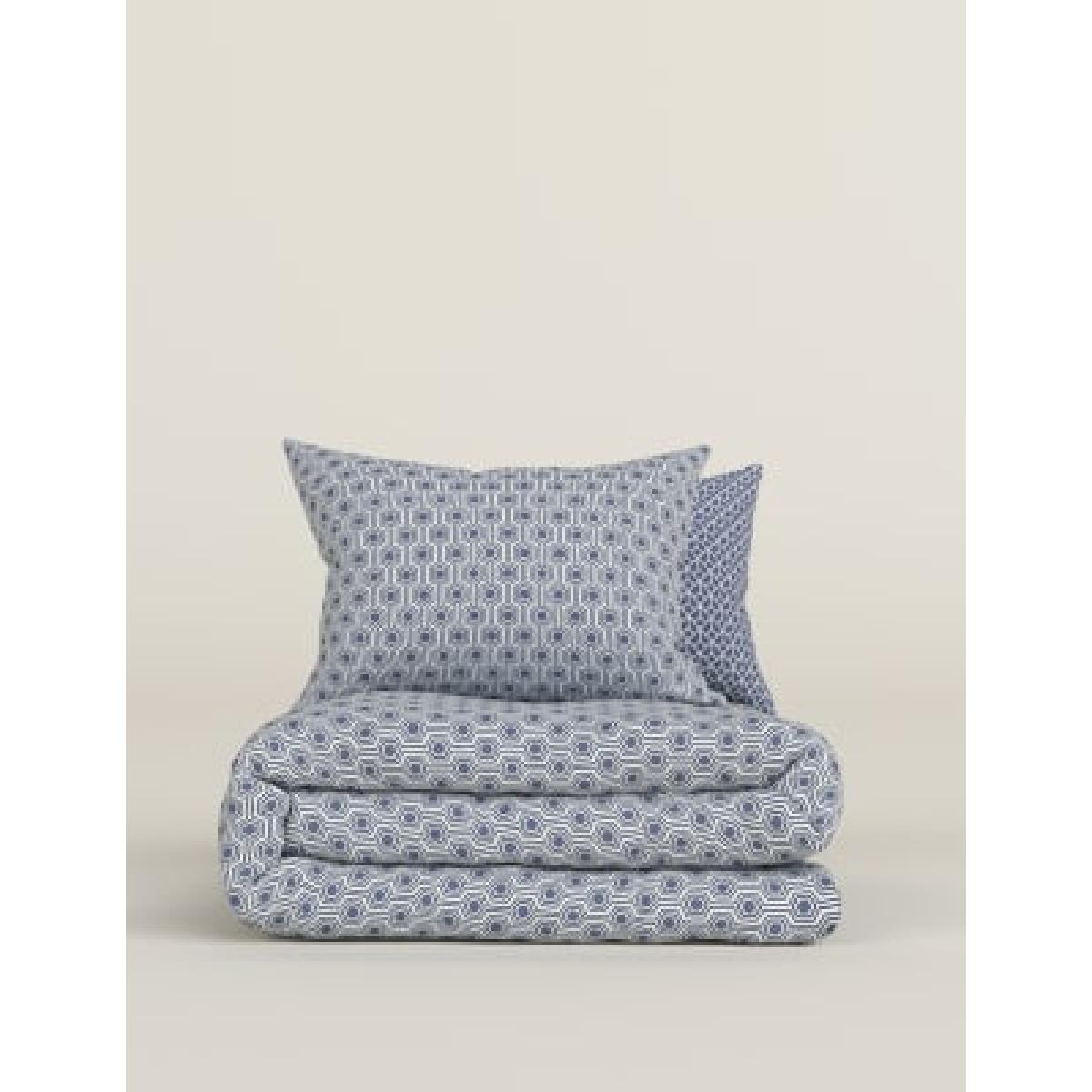 M&S  Cotton Blend Honeycomb Bedding Set - 6FT - Blue Mix, Blue Mix – image 4