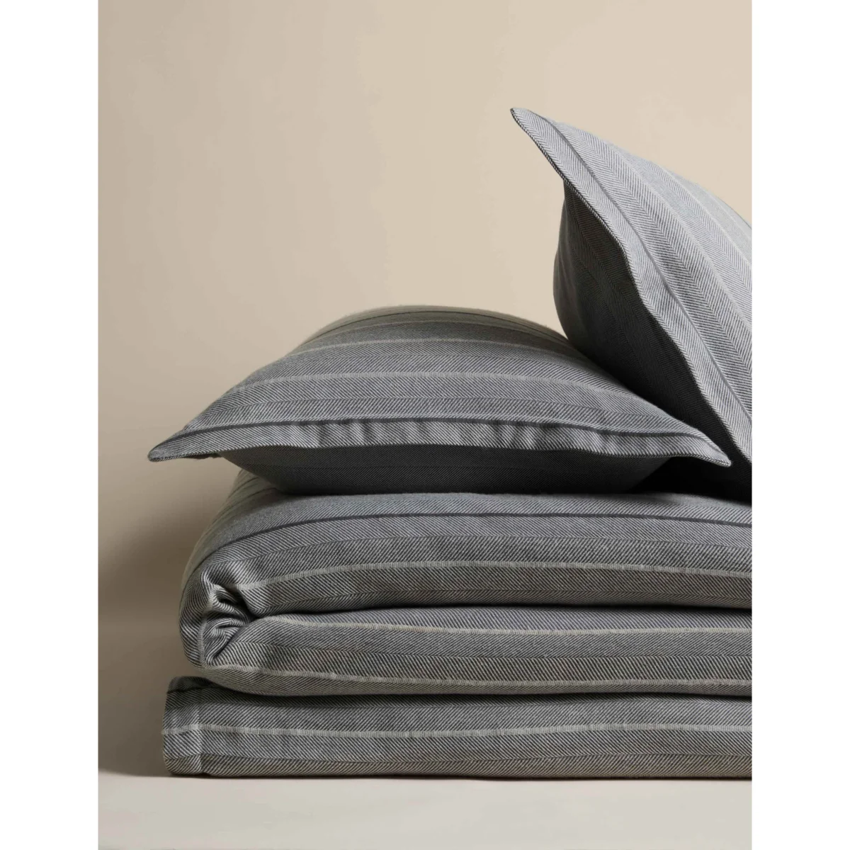 M&S Pure Cotton Herringbone Striped Bedding Set Charcoal Mix – image 2