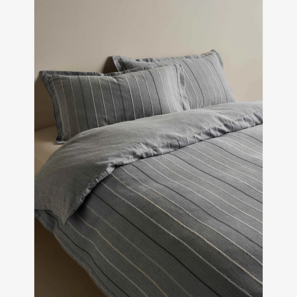 M&S Pure Cotton Herringbone Striped Bedding Set Charcoal Mix – image 1