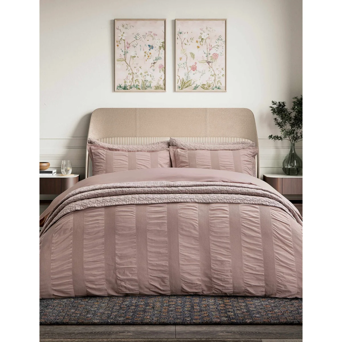 Bedeck of Belfast Pure Cotton Waffle Stripe Bedding Set Pink – image 3
