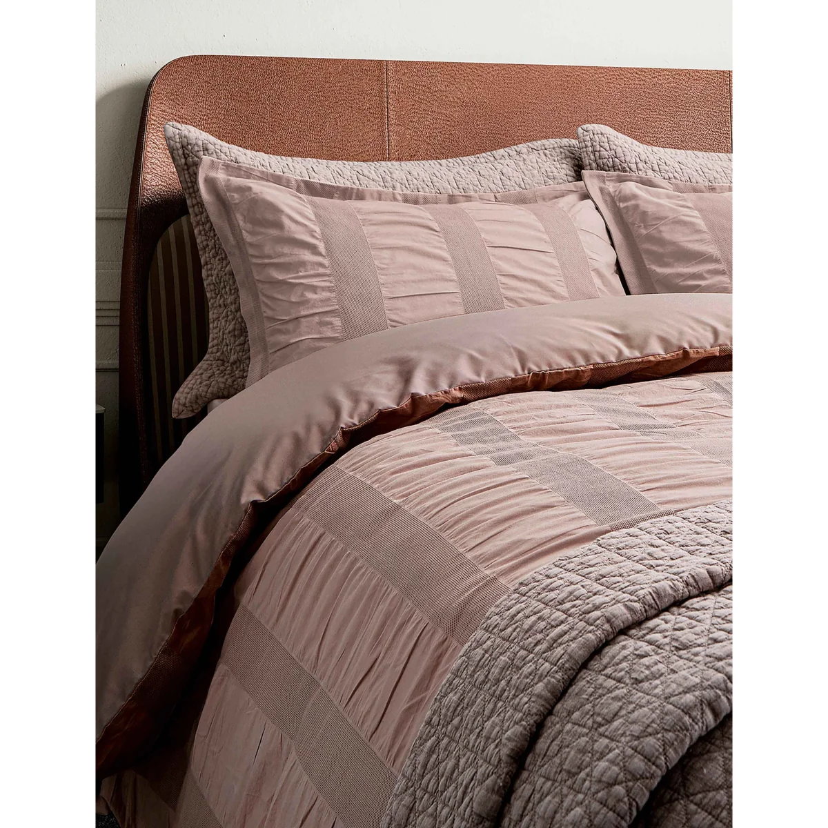Bedeck of Belfast Pure Cotton Waffle Stripe Bedding Set Pink – image 4