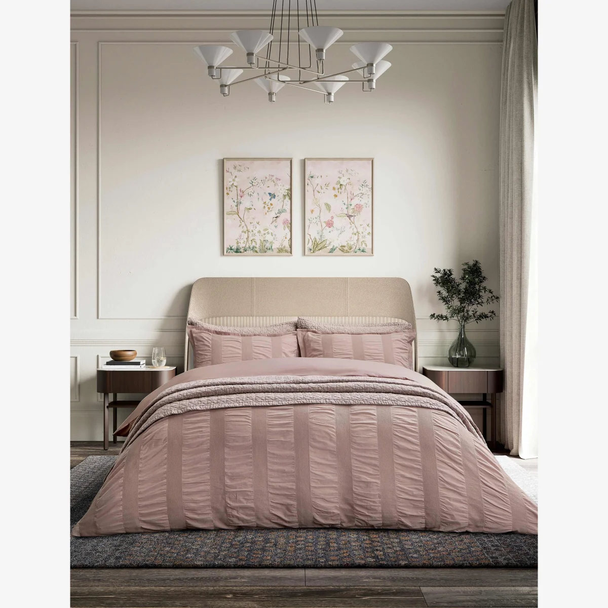 Bedeck of Belfast Pure Cotton Waffle Stripe Bedding Set Pink – image 1