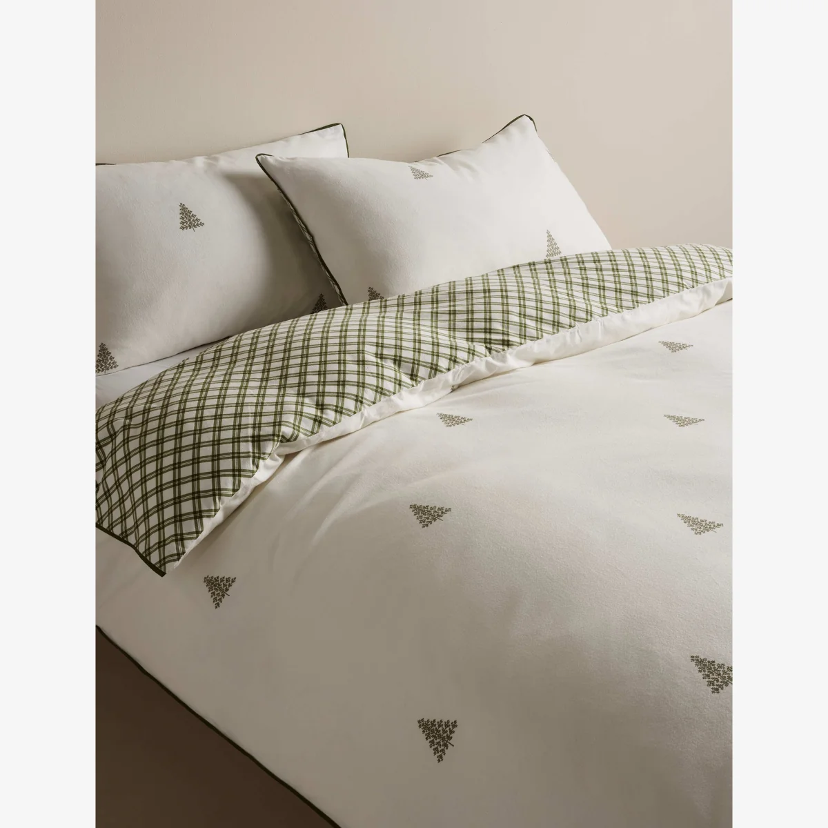 M&S Pure Brushed Cotton Tree Print Reversible Bedding Set Green Mix – image 1