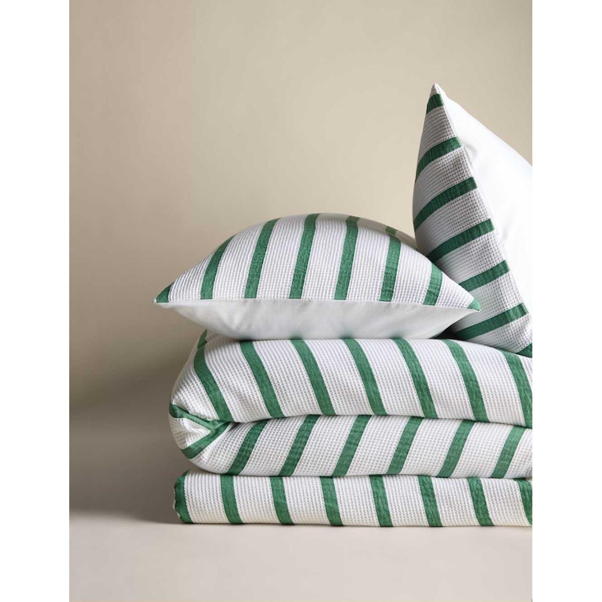M&S Collection Pure Cotton Contrast Striped Waffle Bedding Set - DBL - Green, Green – image 2