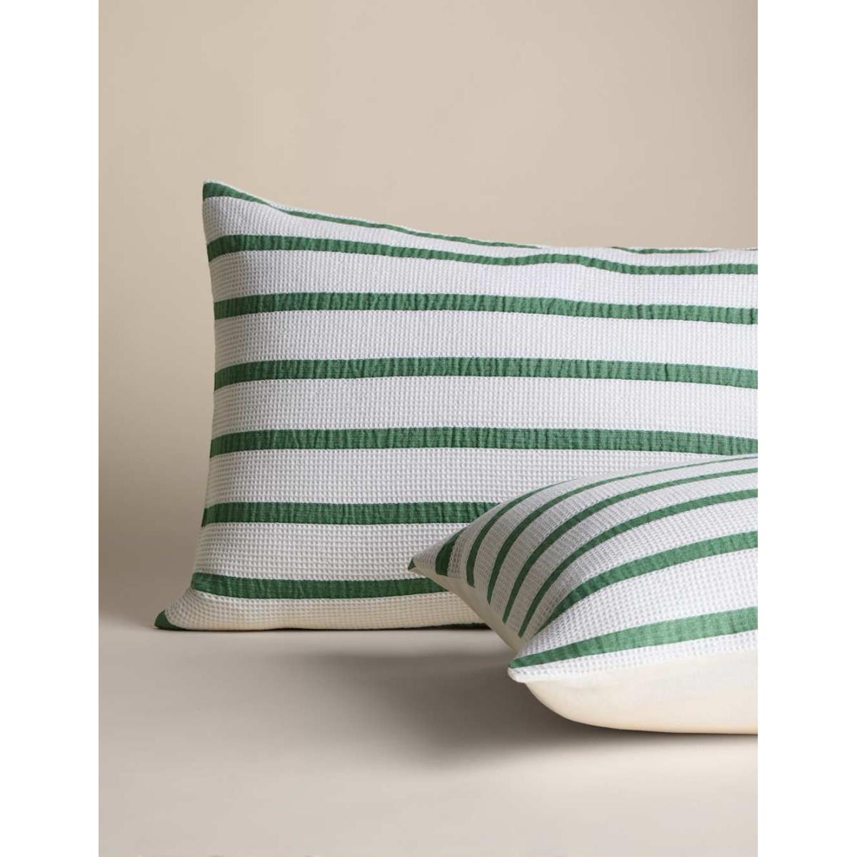 M&S Collection Pure Cotton Contrast Striped Waffle Bedding Set - DBL - Green, Green – image 3