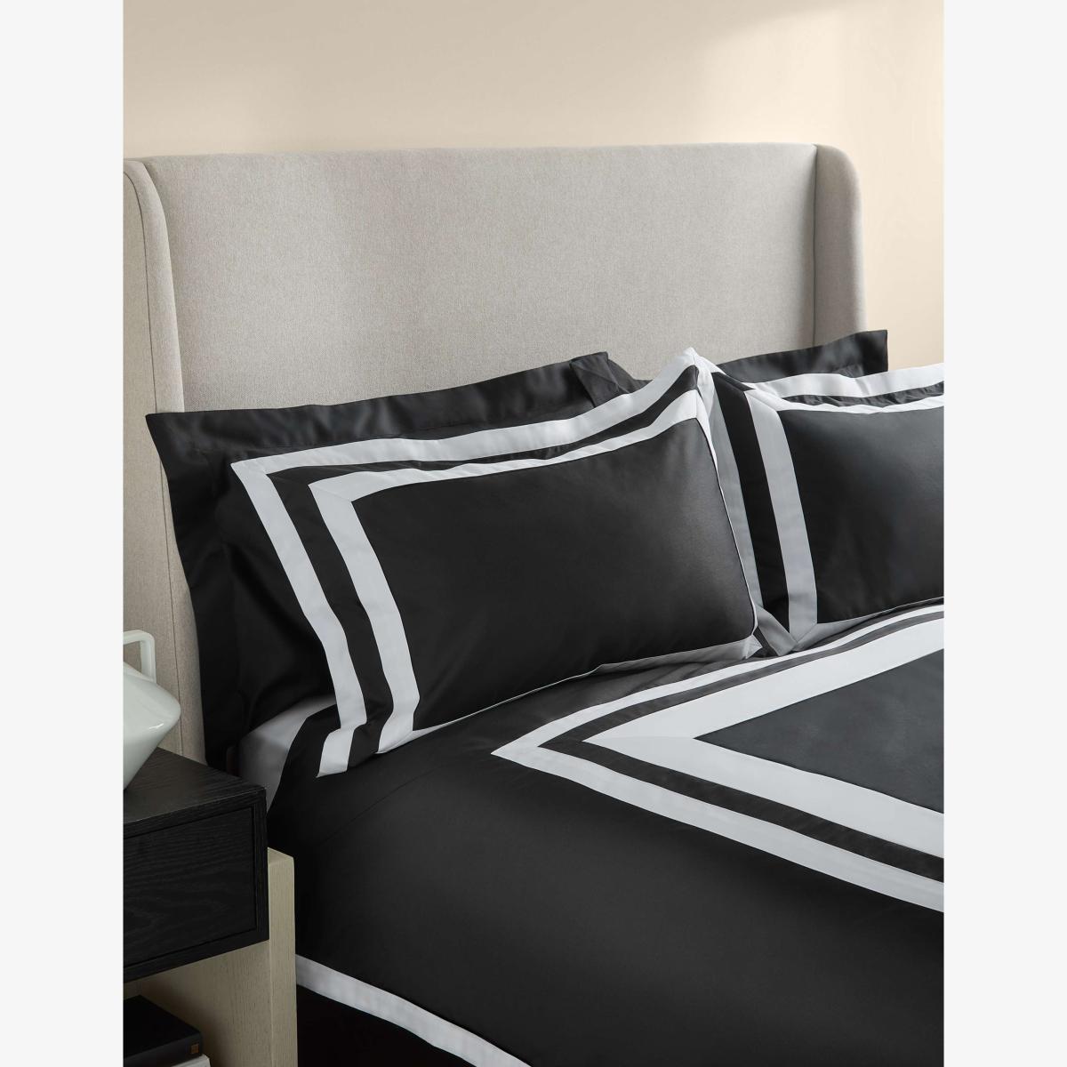 M&S X Kelly Hoppen Pure Cotton Double Border Bedding Set - 6FT - Black Mix, Grey/White,Black Mix – image 1
