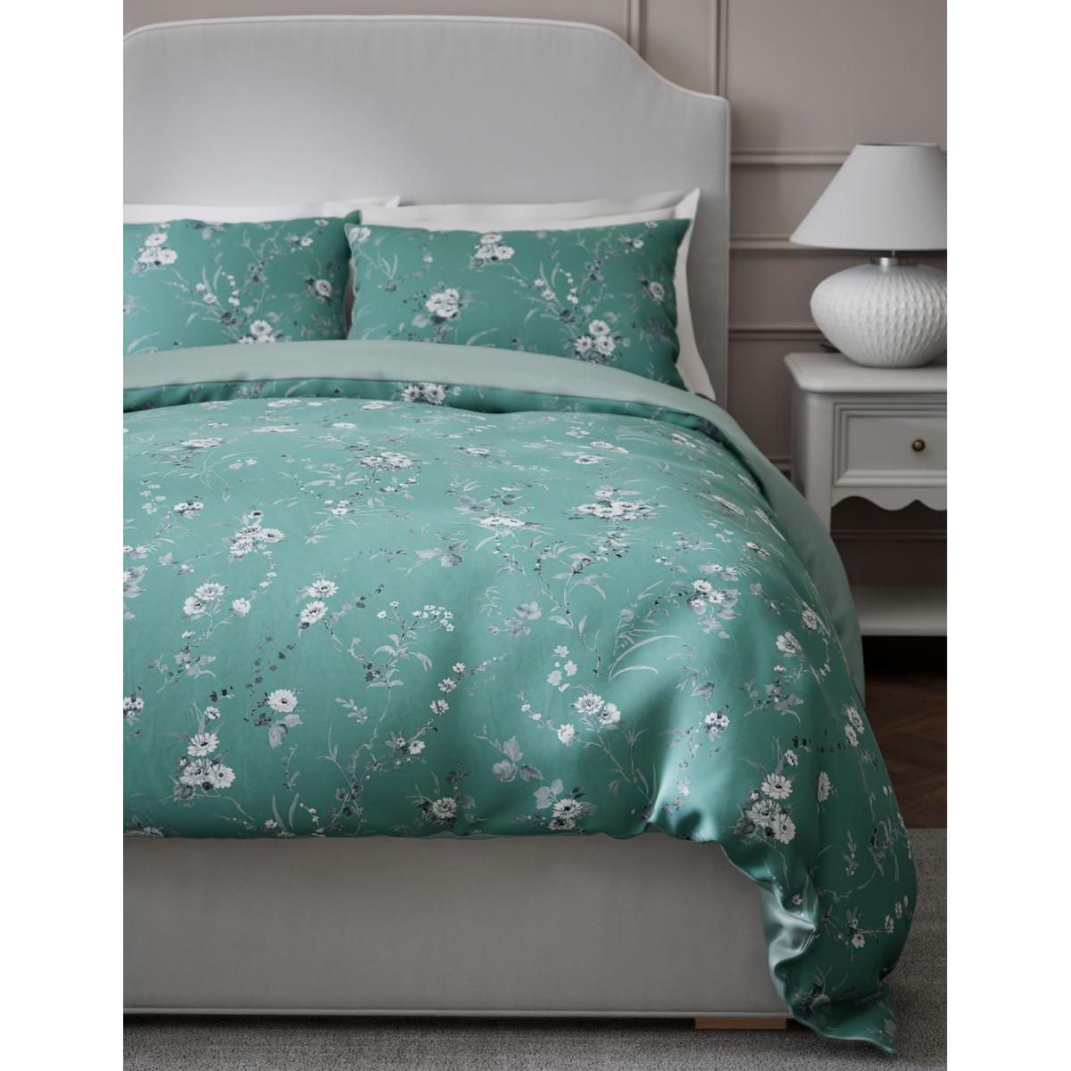 M&S Pure Cotton Sateen Fleur Foliage Bedding Set - SGL - Teal Mix, Teal Mix – image 3