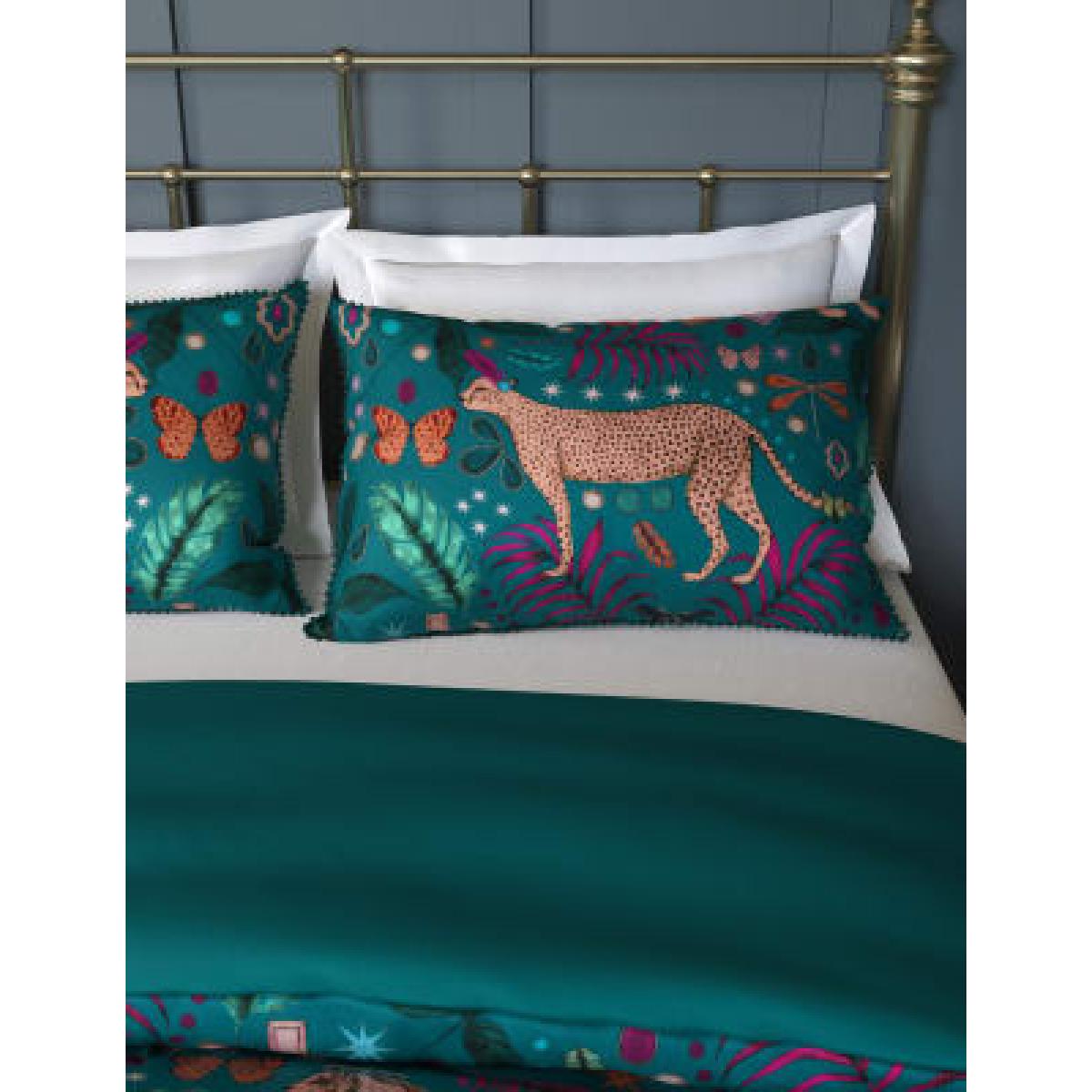 M&S  Pure Cotton Cheetah Pom Pom Bedding Set - 5FT - Dark Teal, Dark Teal – image 2