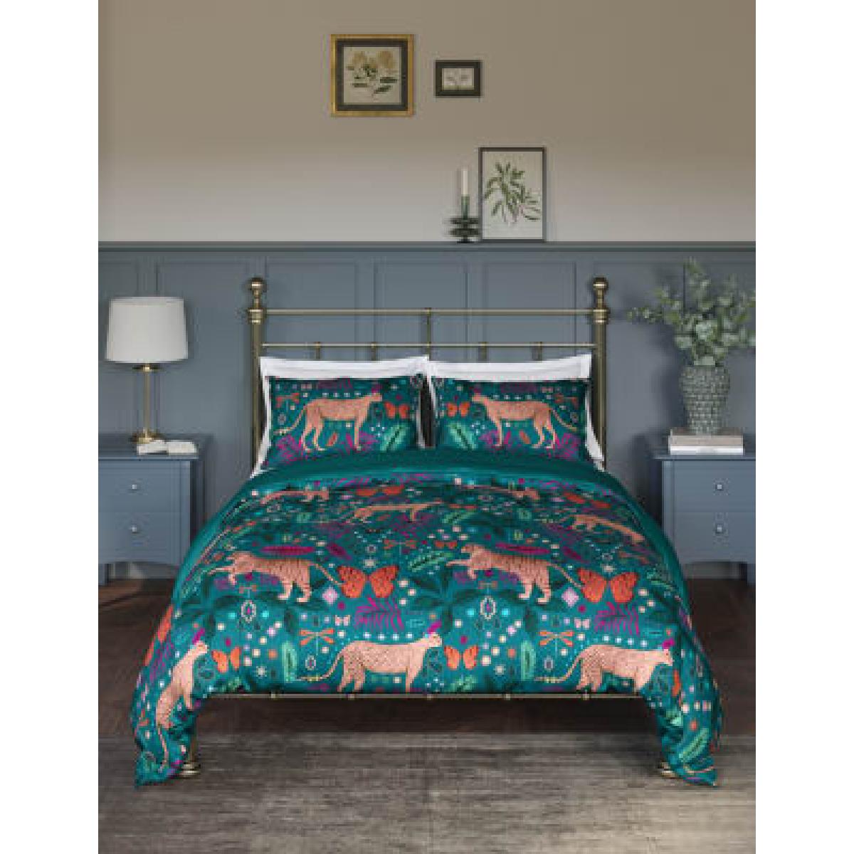 M&S  Pure Cotton Cheetah Pom Pom Bedding Set - 5FT - Dark Teal, Dark Teal – image 4