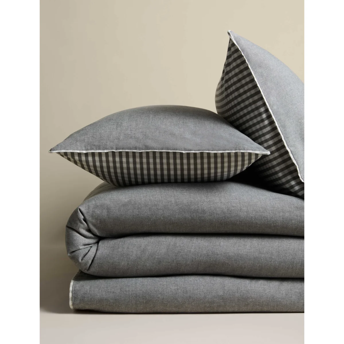 M&S Brushed Cotton Melange Gingham Bedding Set Charcoal – image 2