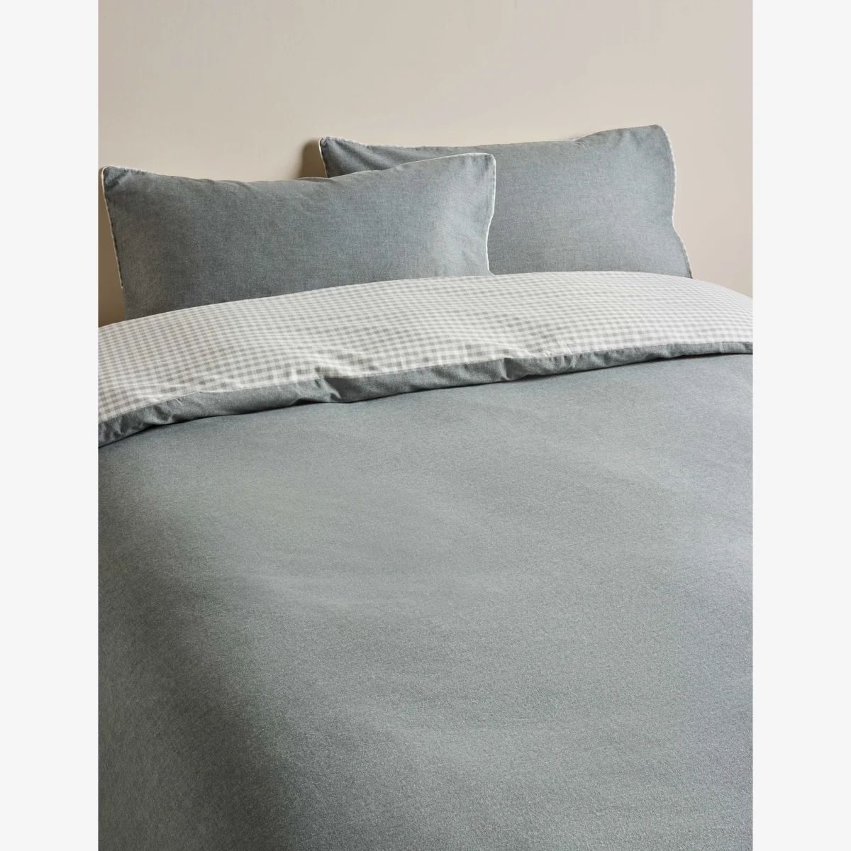 M&S Brushed Cotton Melange Gingham Bedding Set Charcoal – image 1