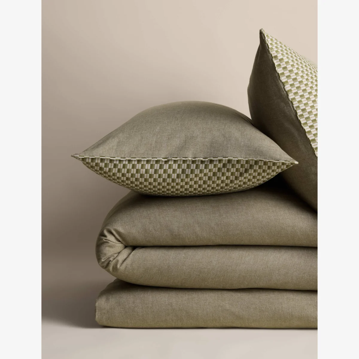 M&S Brushed Cotton Melange Printed Geo Bedding Set Moss – image 1