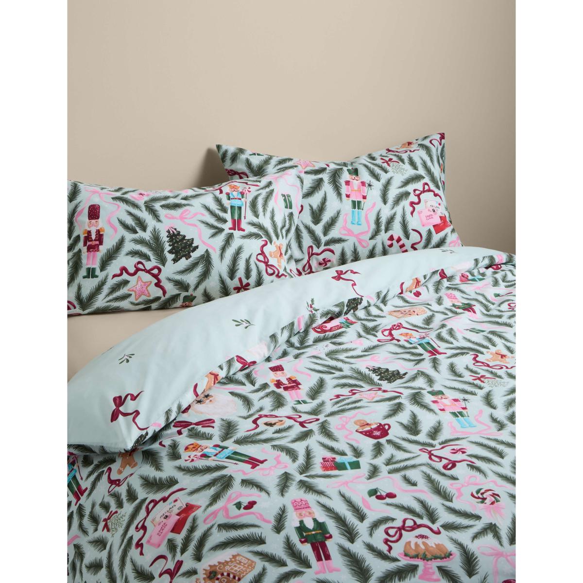M&S Cotton Blend Reversible Nutcracker Bedding Set Green Mix – image 2