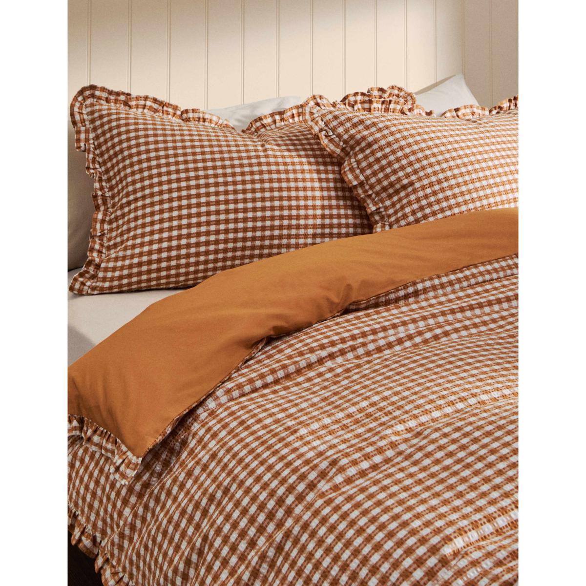 M&S Pure Cotton Gingham Ruffle Bedding Set Natural – image 2