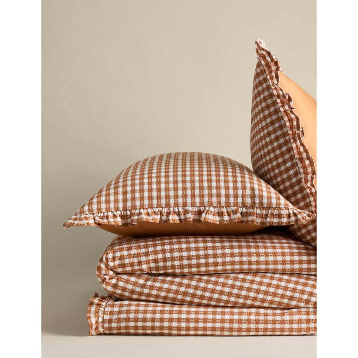 M&S Pure Cotton Gingham Ruffle Bedding Set Natural – image 3