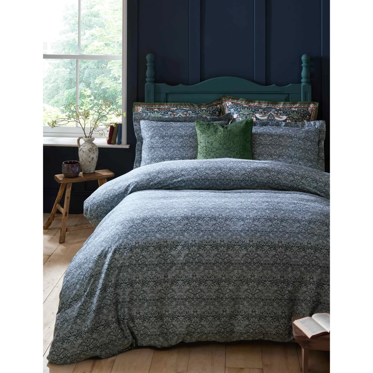 William Morris At Home Midnight Strawberry Thief Bedding Set Dark Teal – image 3