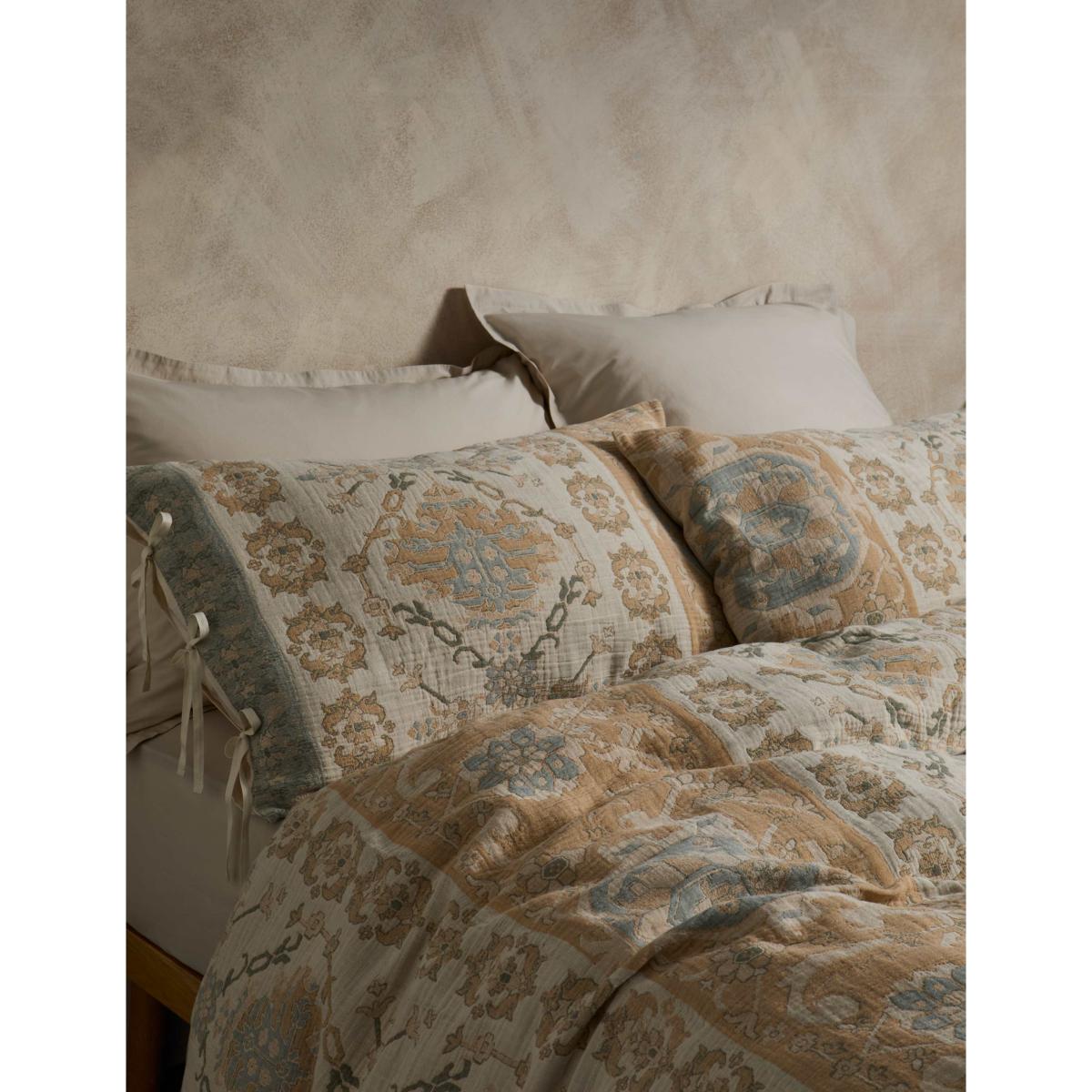 M&S X Fired Earth Pure Cotton Kilm Gauze Jacquard Bedding Set Natural Mix – image 2