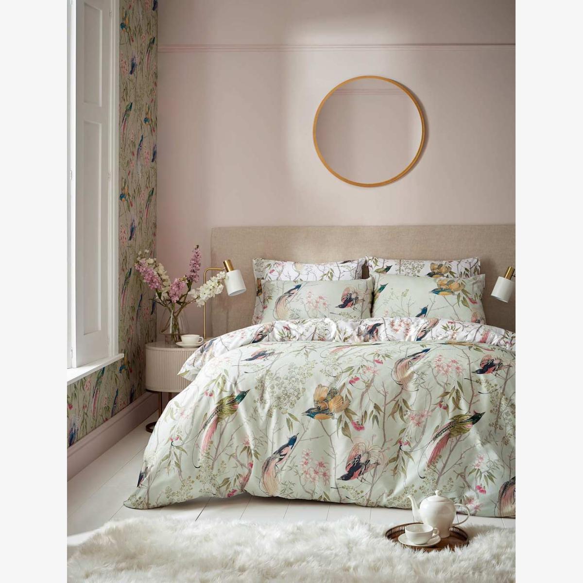 Graham & Brown Pure Cotton Sateen Clavering Birds Bedding Set - DBL - Light Green, Light Green – image 1