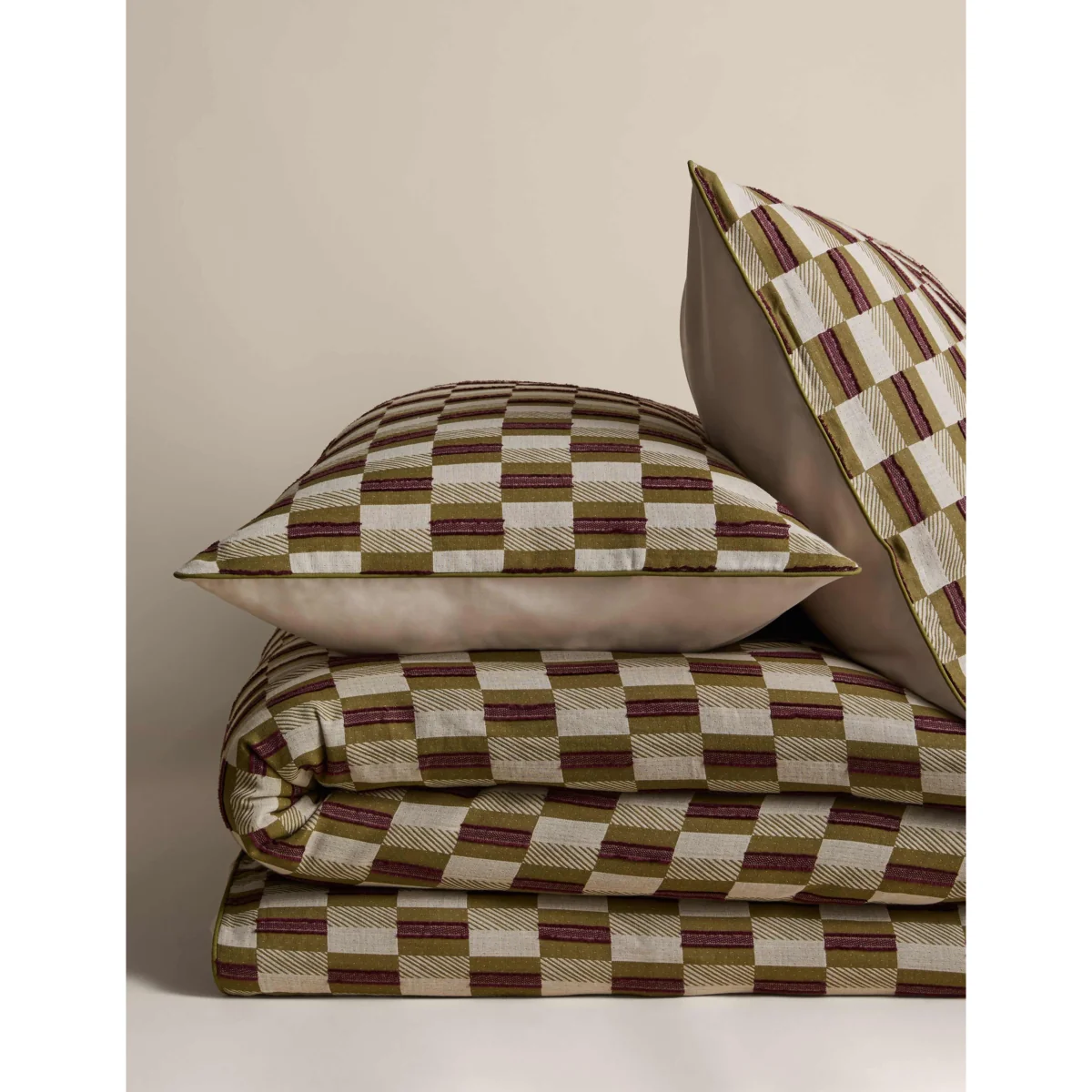 M&S Checkerboard Gauze Jacquard Bedding Set Moss – image 2