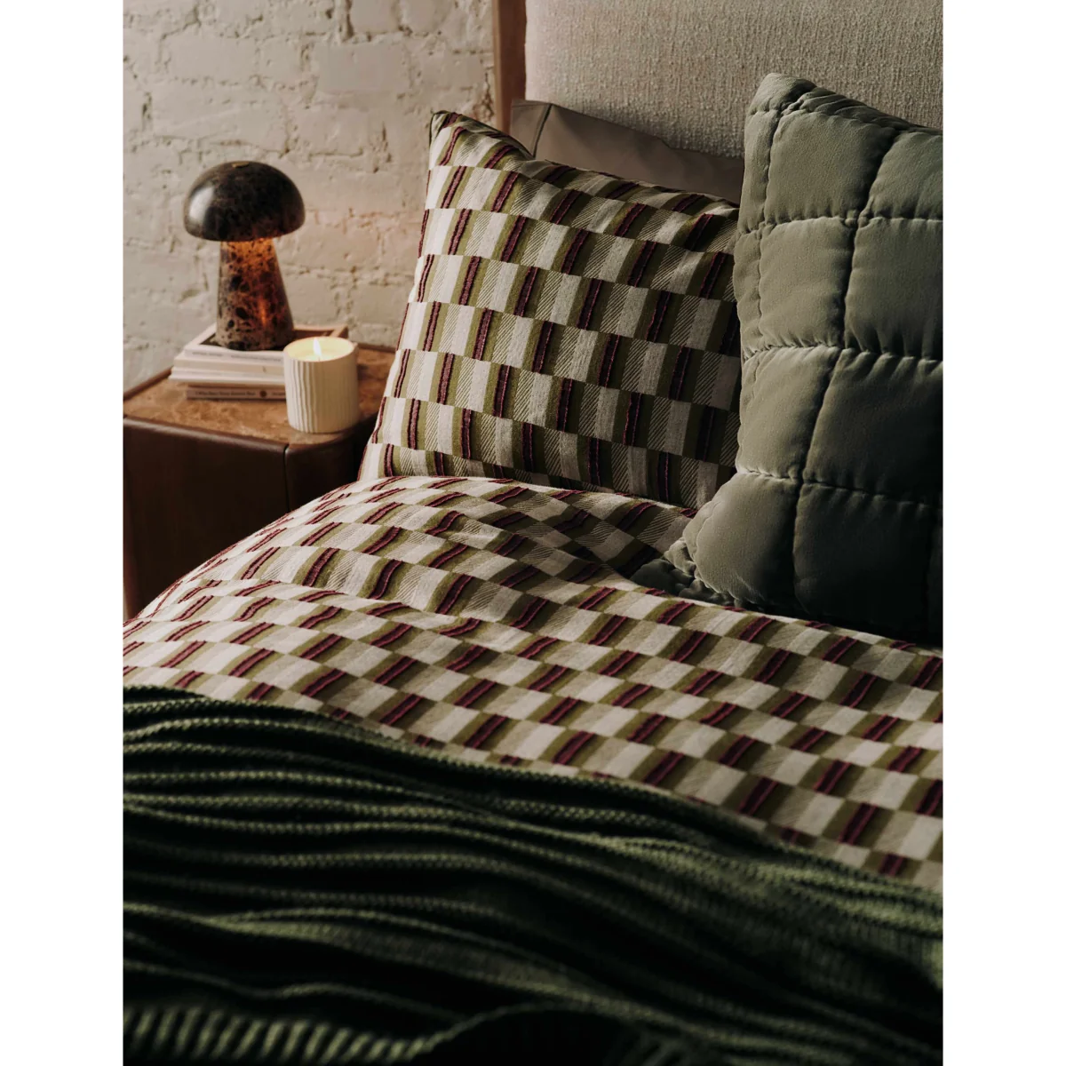 M&S Checkerboard Gauze Jacquard Bedding Set Moss – image 6