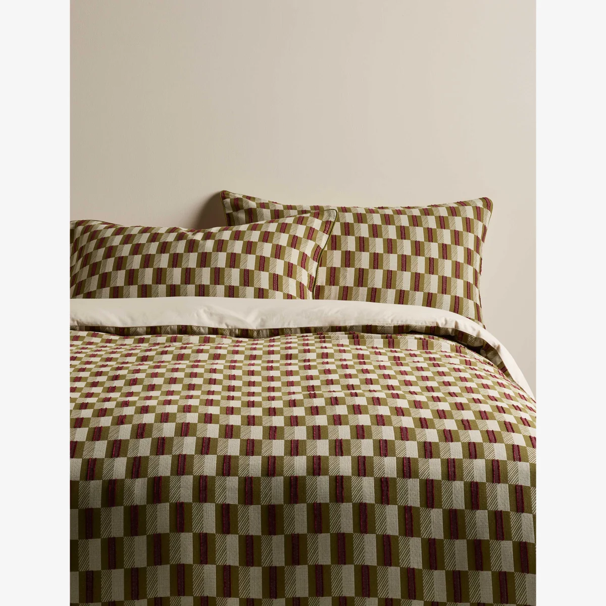 M&S Checkerboard Gauze Jacquard Bedding Set Moss – image 1