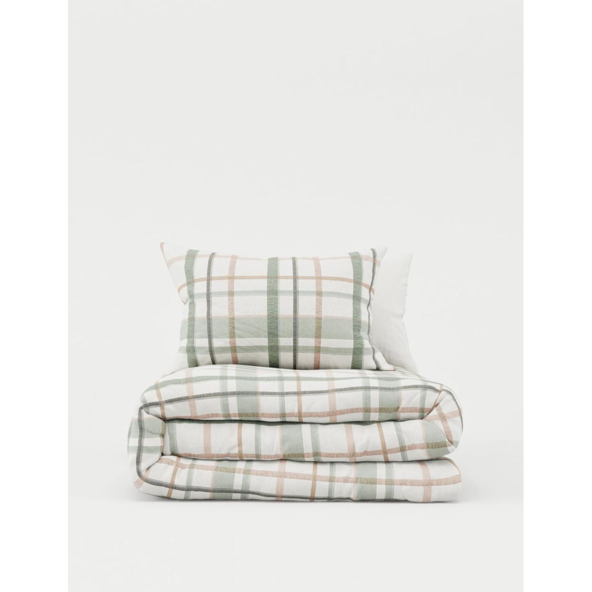 M&S Pure Cotton Brushed Checked Bedding Set - DBL - Green Mix, Green Mix – image 2