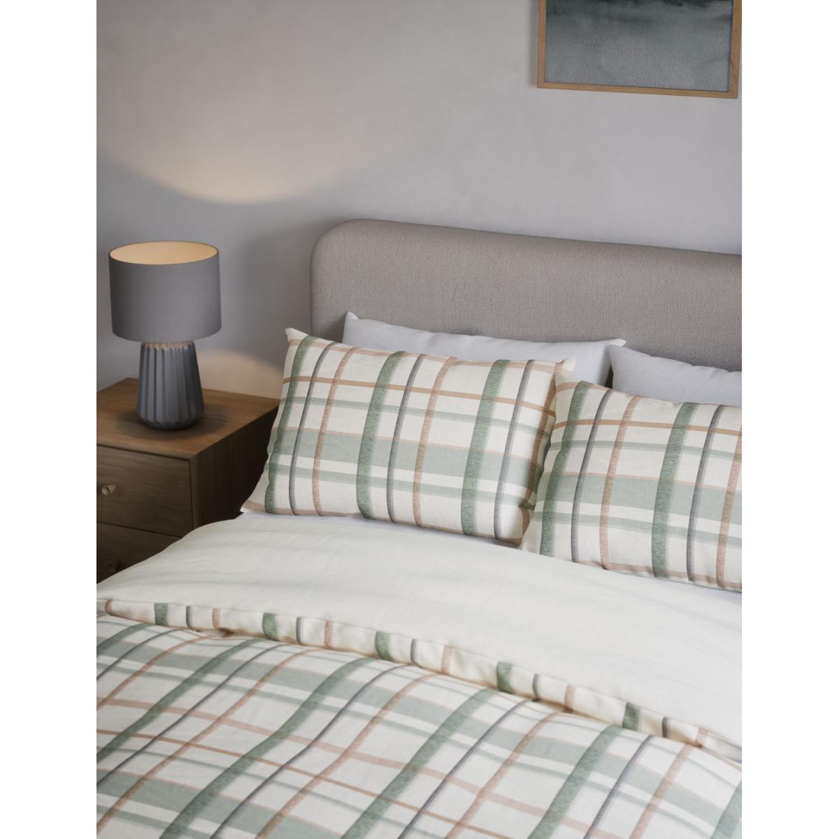 M&S Pure Cotton Brushed Checked Bedding Set - DBL - Green Mix, Green Mix – image 3