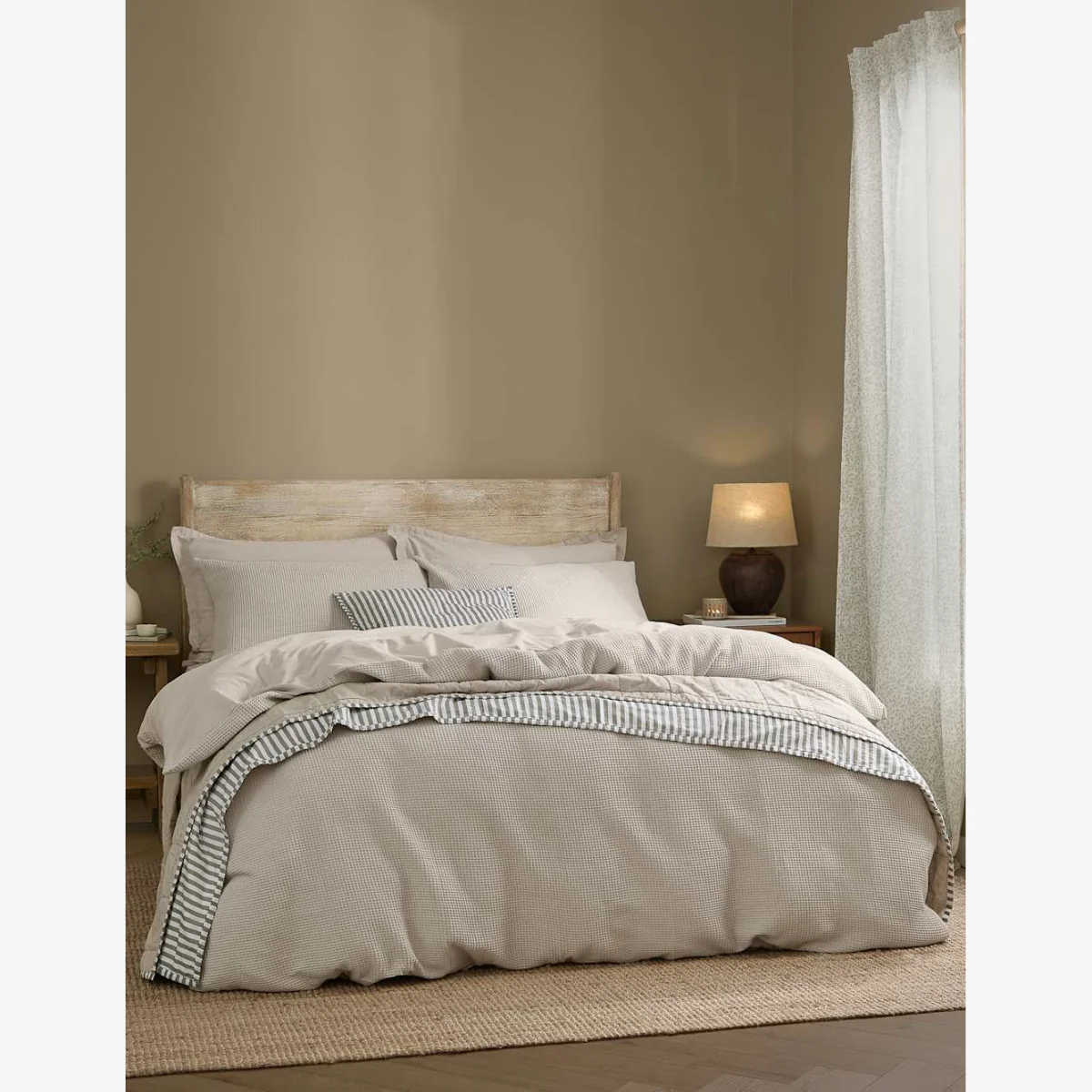 YARD Pure Cotton Percale Hebden Waffle Bedding Set Stone – image 1