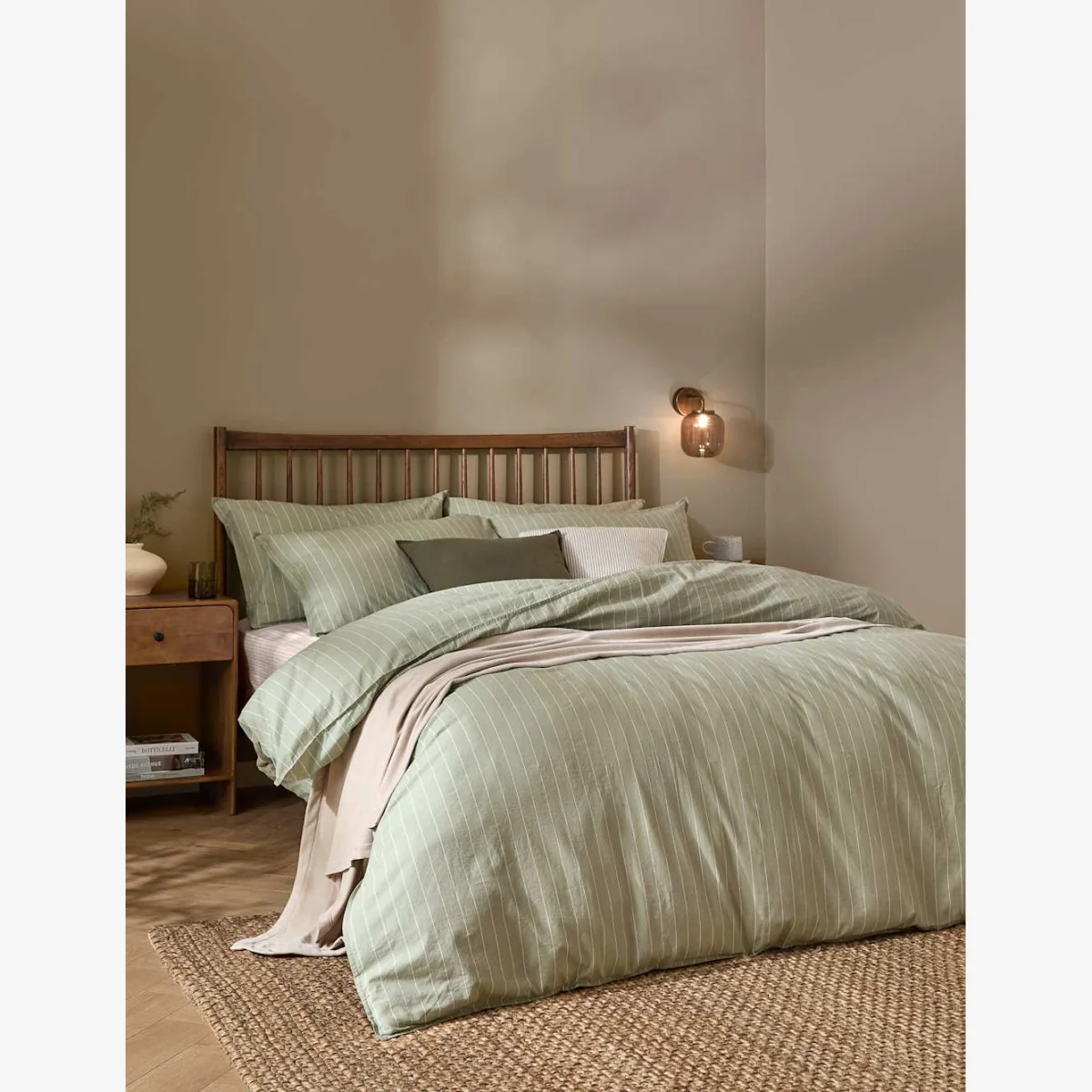 YARD Pure Cotton Percale Linear Stripe Bedding Set Green Mix – image 1